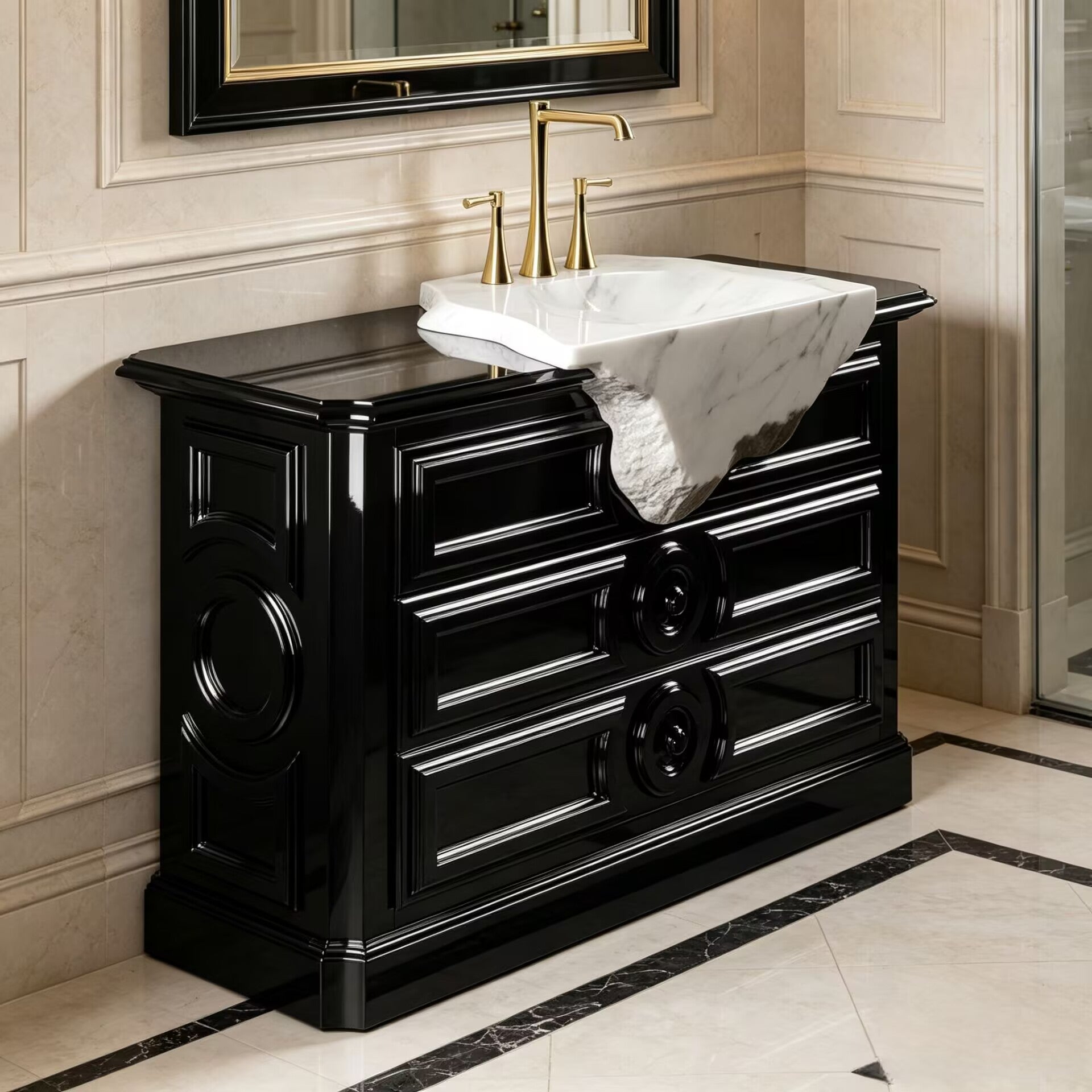 Petra Luxury Simple Solid Wood Customize Marble Washbasin