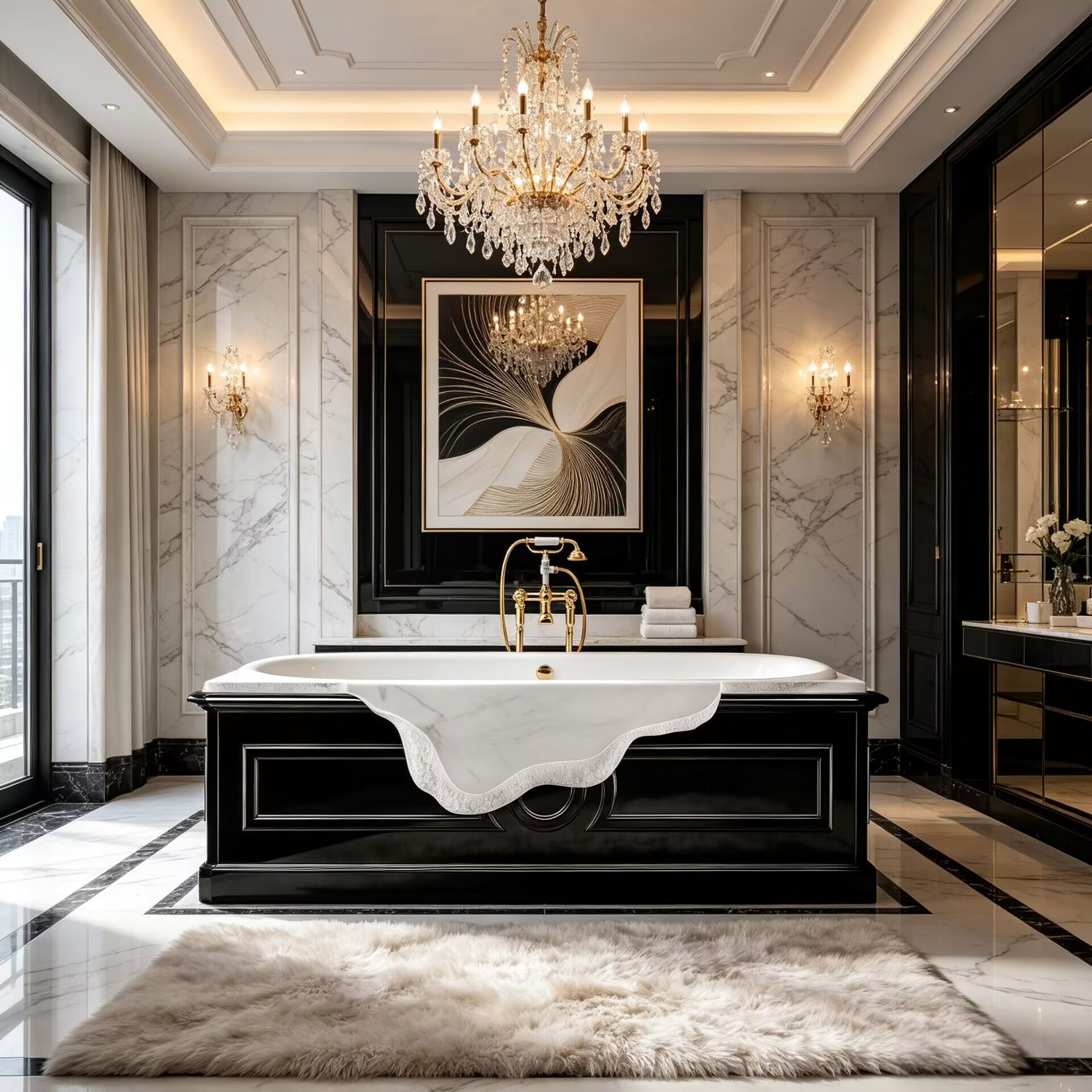 Petra High-End Creativity Solid Wood Simplicity Marble Bathtub