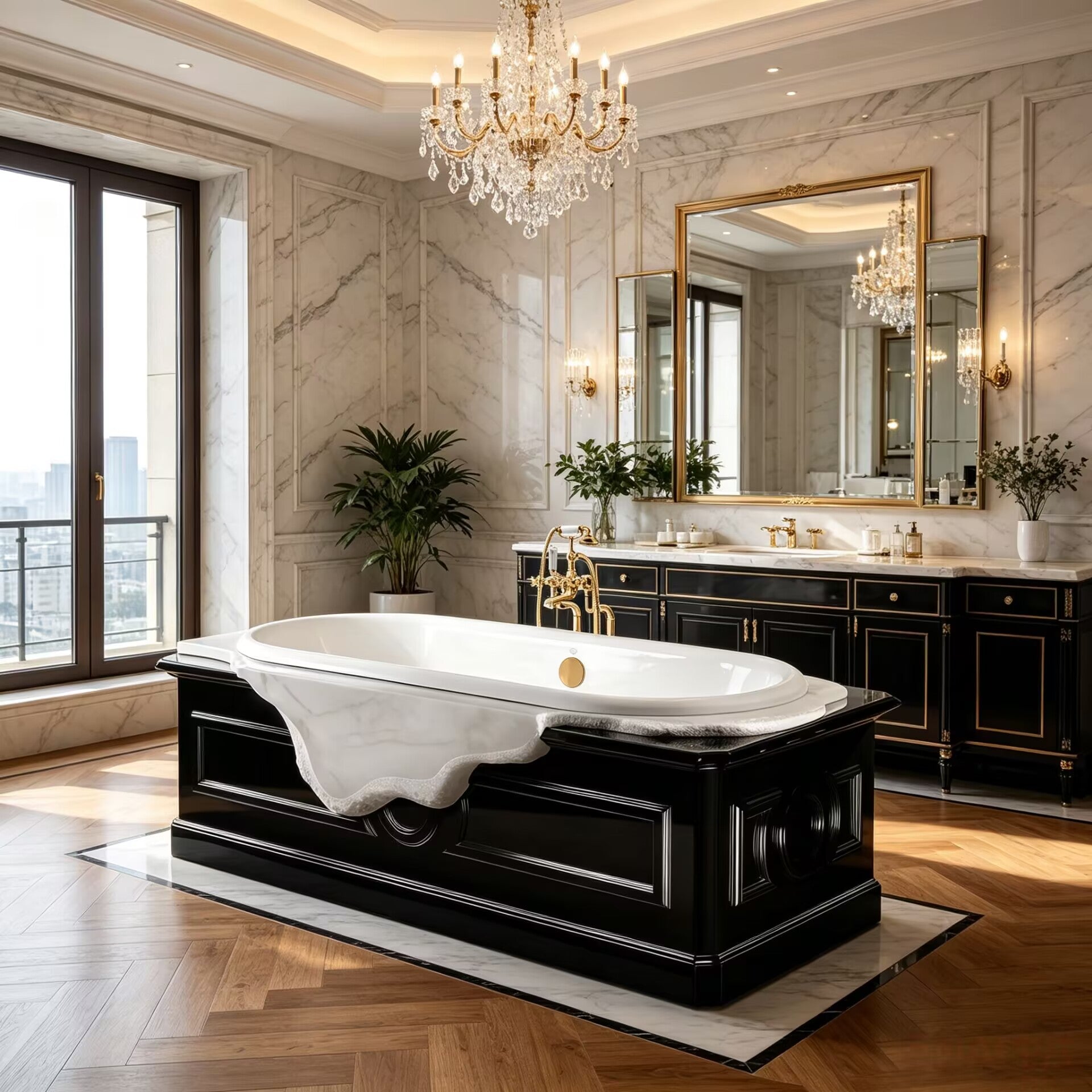 Petra High-End Creativity Solid Wood Simplicity Marble Bathtub