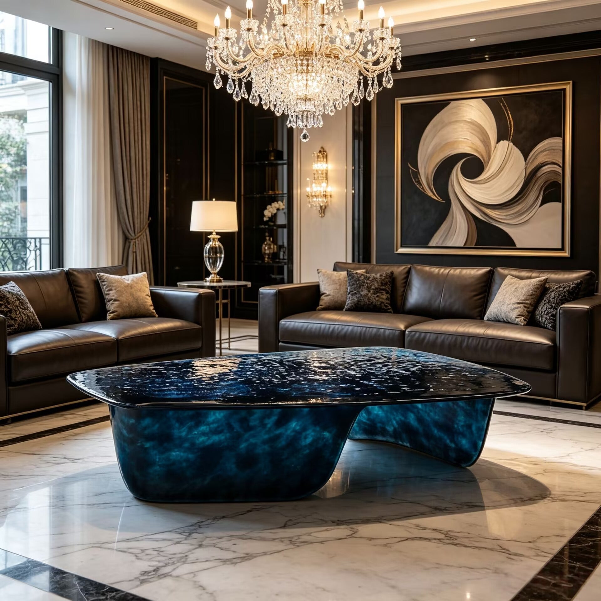 Pierre Italian High-End Creativity Deep Blue Glass Coffee Table