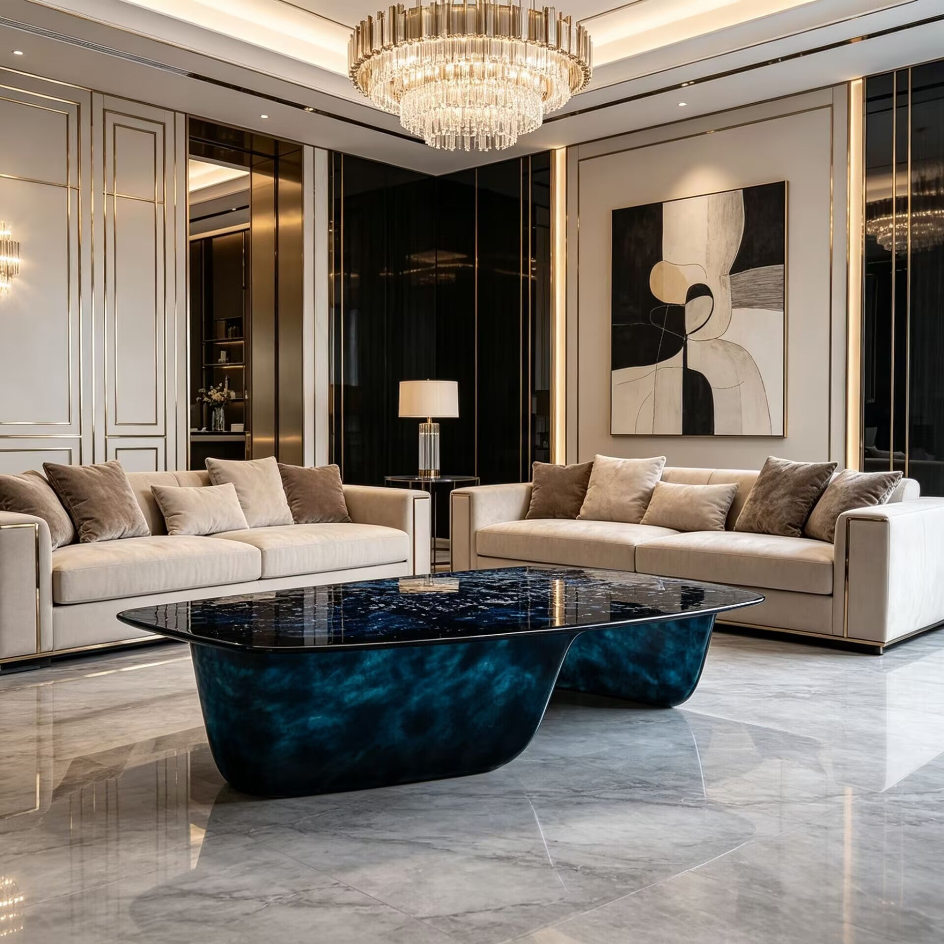 Pierre Italian High-End Creativity Deep Blue Glass Coffee Table