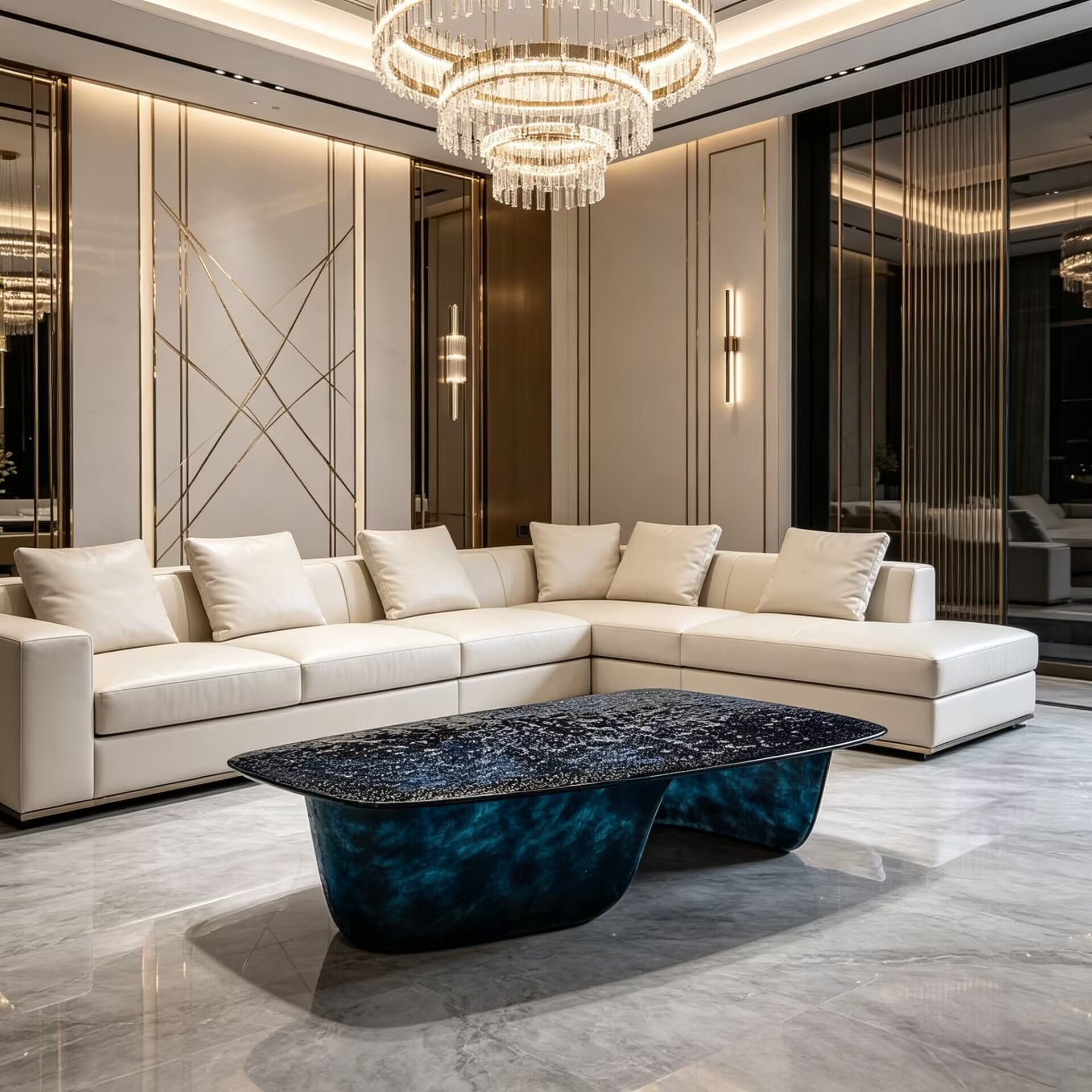 Pierre Italian High-End Creativity Deep Blue Glass Coffee Table
