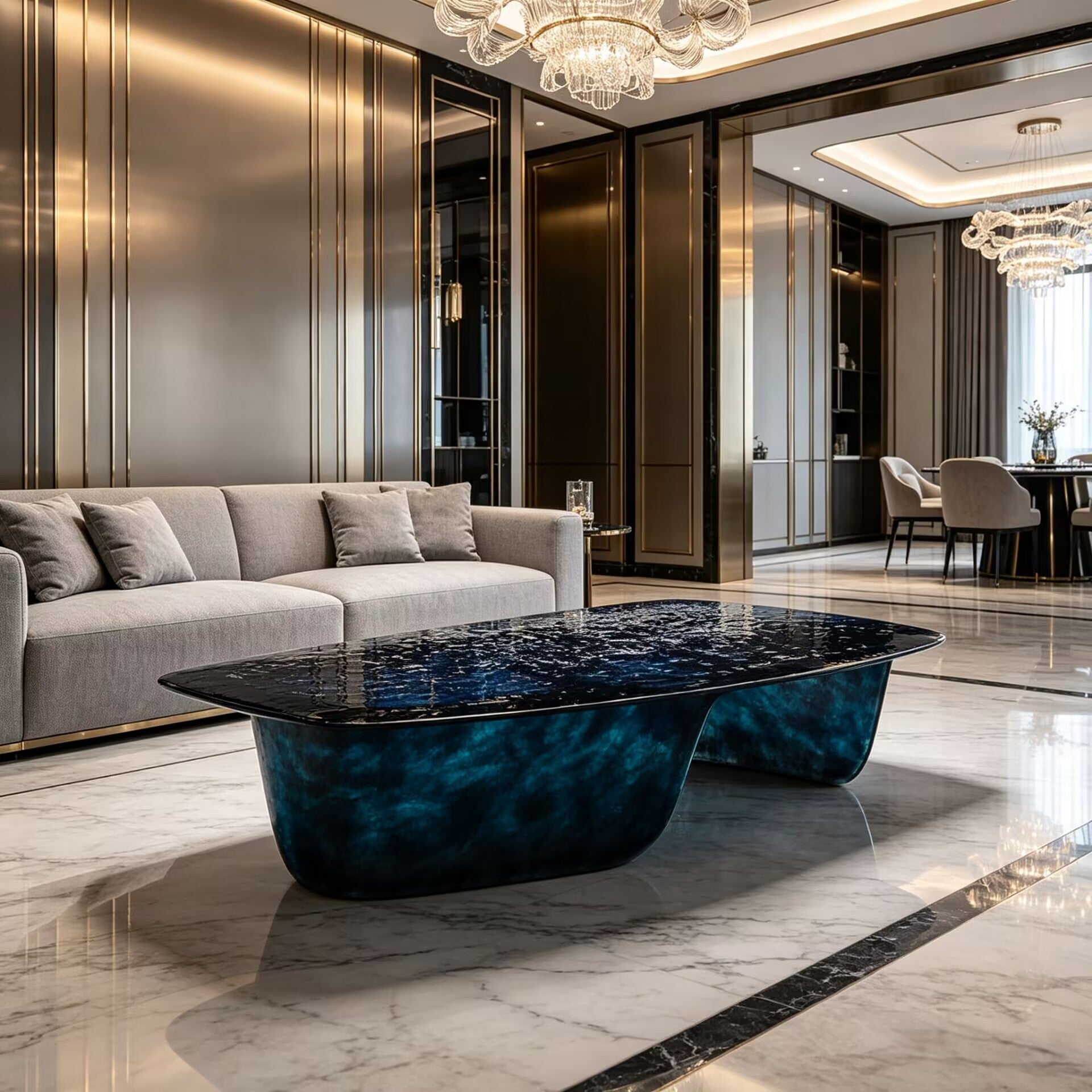 Pierre Italian High-End Creativity Deep Blue Glass Coffee Table
