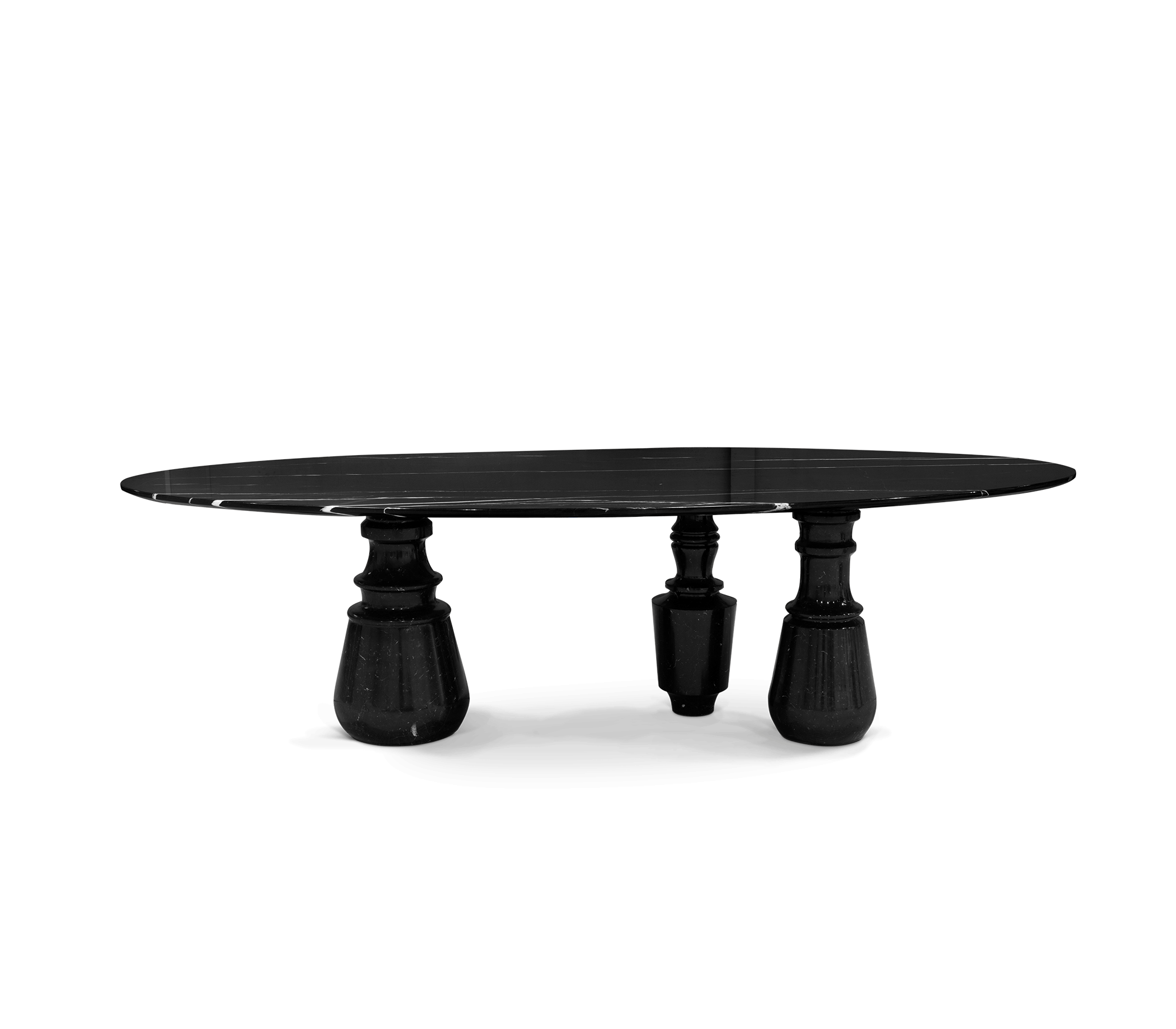 PIETRA OVAL XL NERO MARQUINA MARBLE DINING TABLE