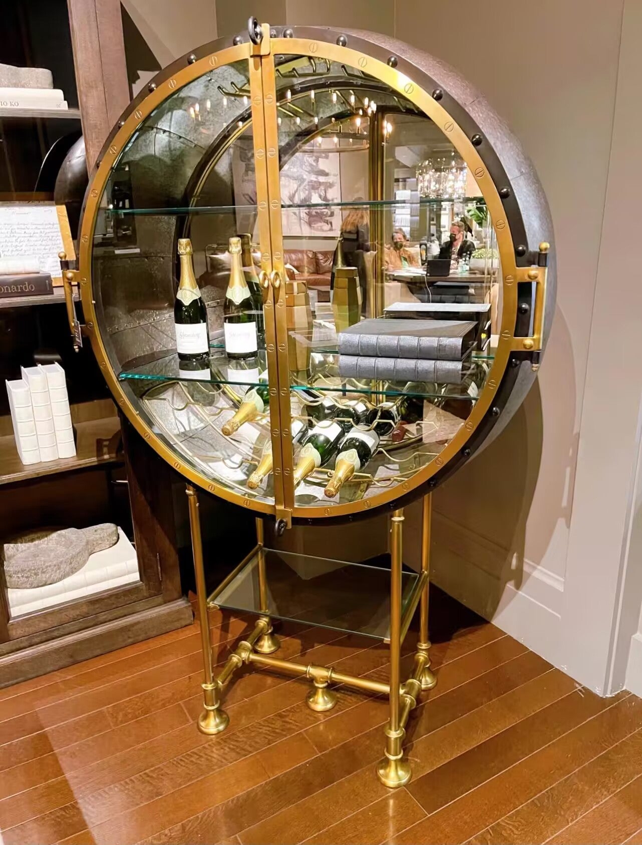 Porthole High-End Irregular Metal Glass Customize Wine Cabinet