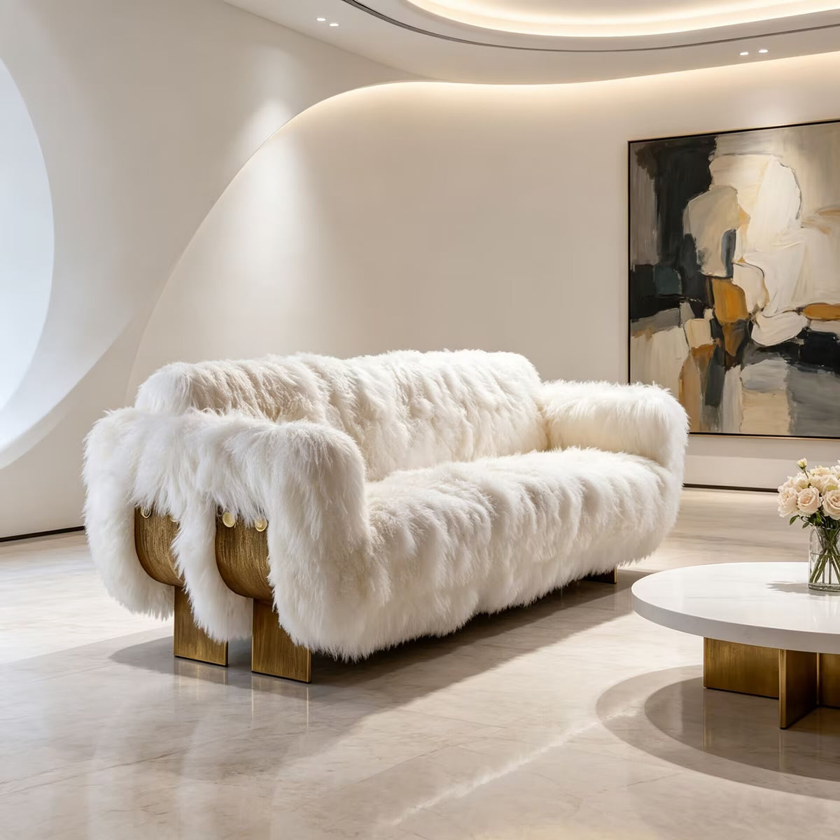 Primal Upscale Metal Unique Creativity Plush Multi-Seat Straight Sofa