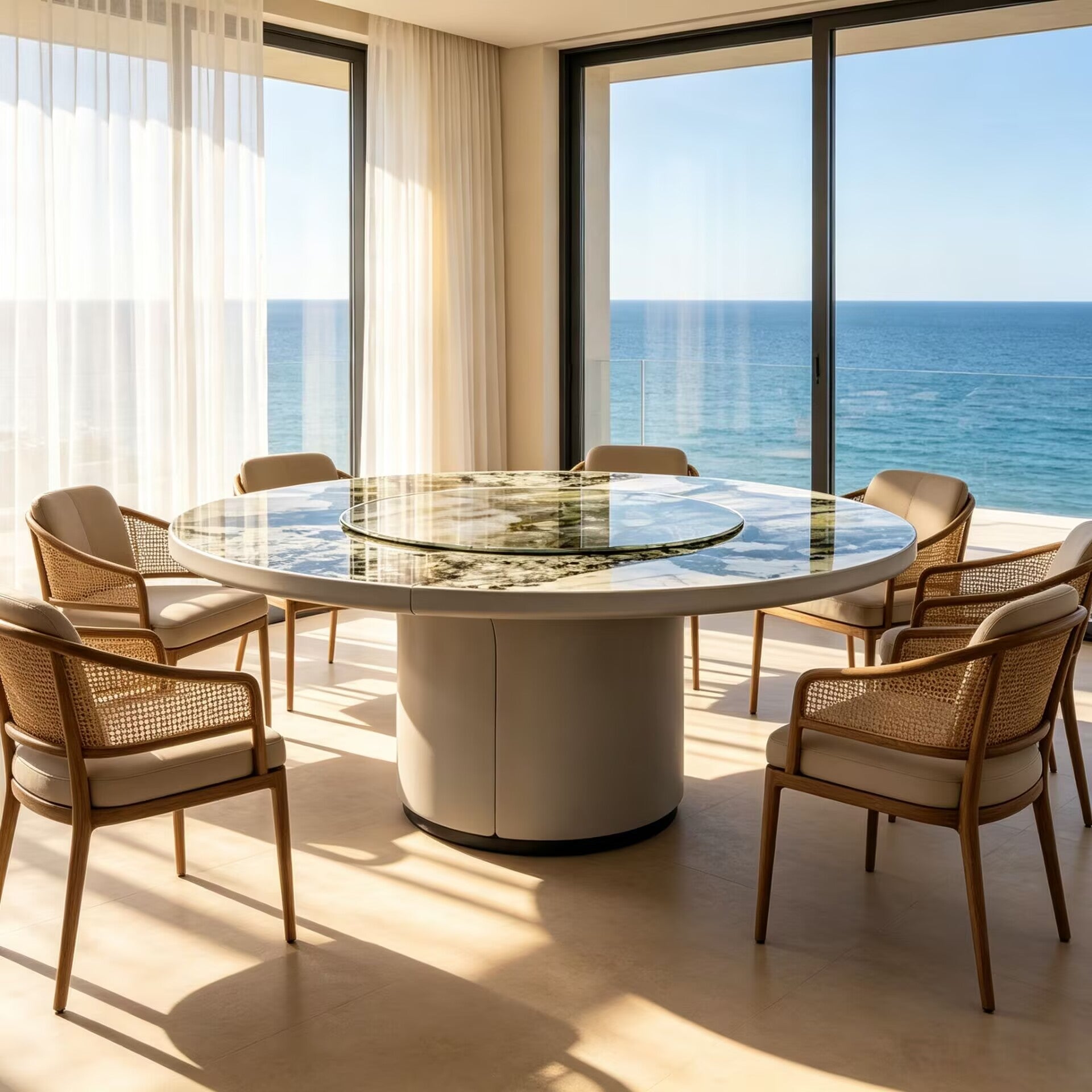 Re High-End Marble Creative Leather Art Round Dining Table