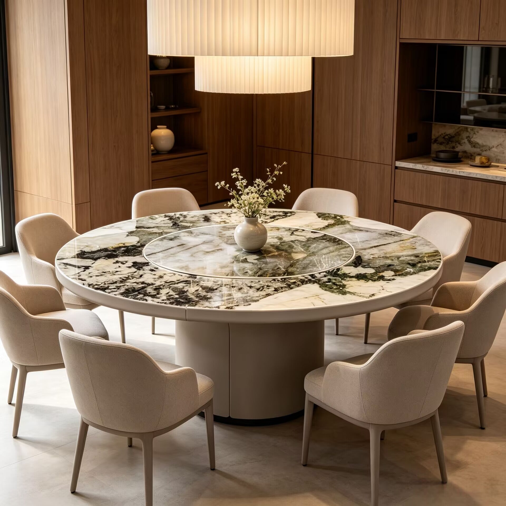 Re High-End Marble Creative Leather Art Round Dining Table