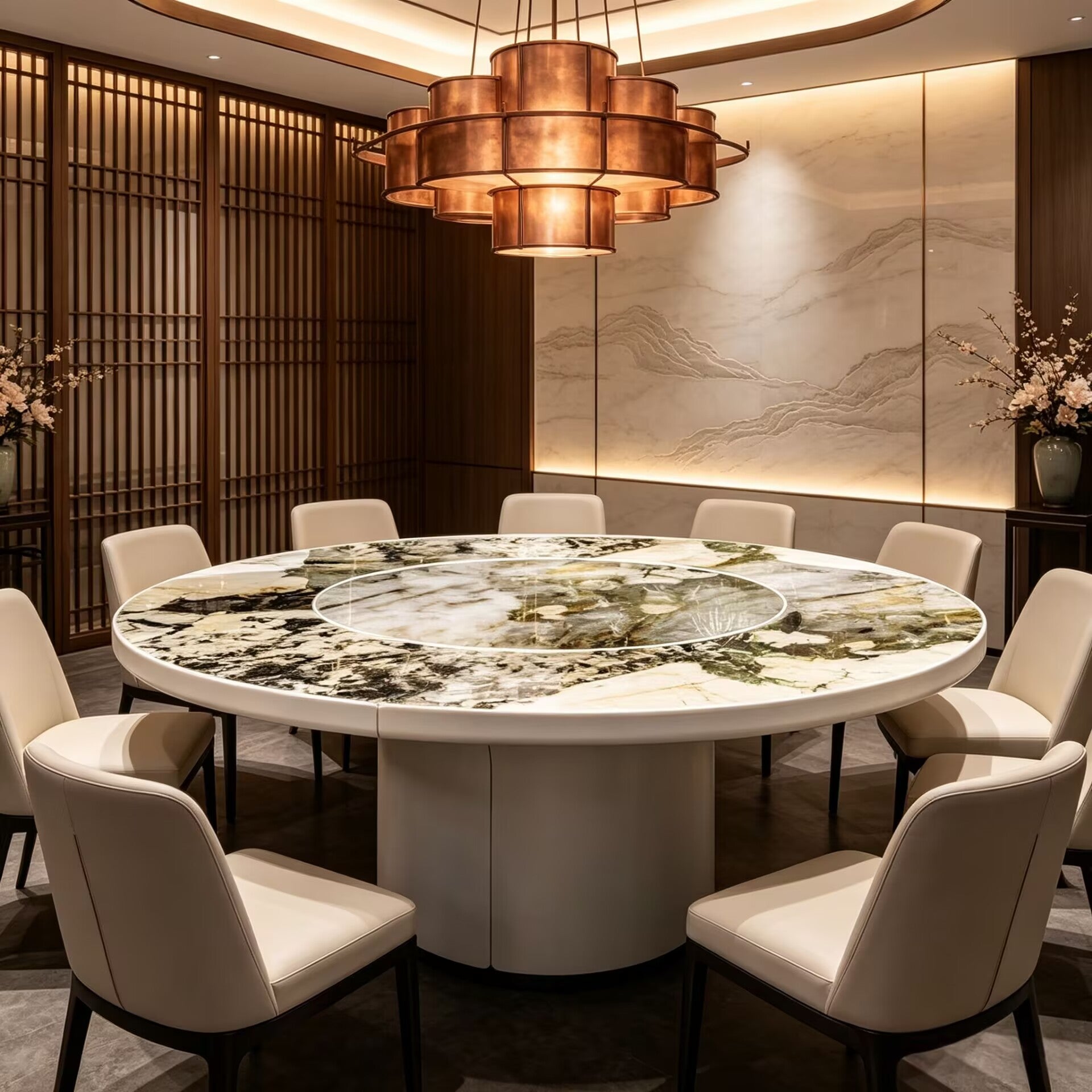 Re High-End Marble Creative Leather Art Round Dining Table