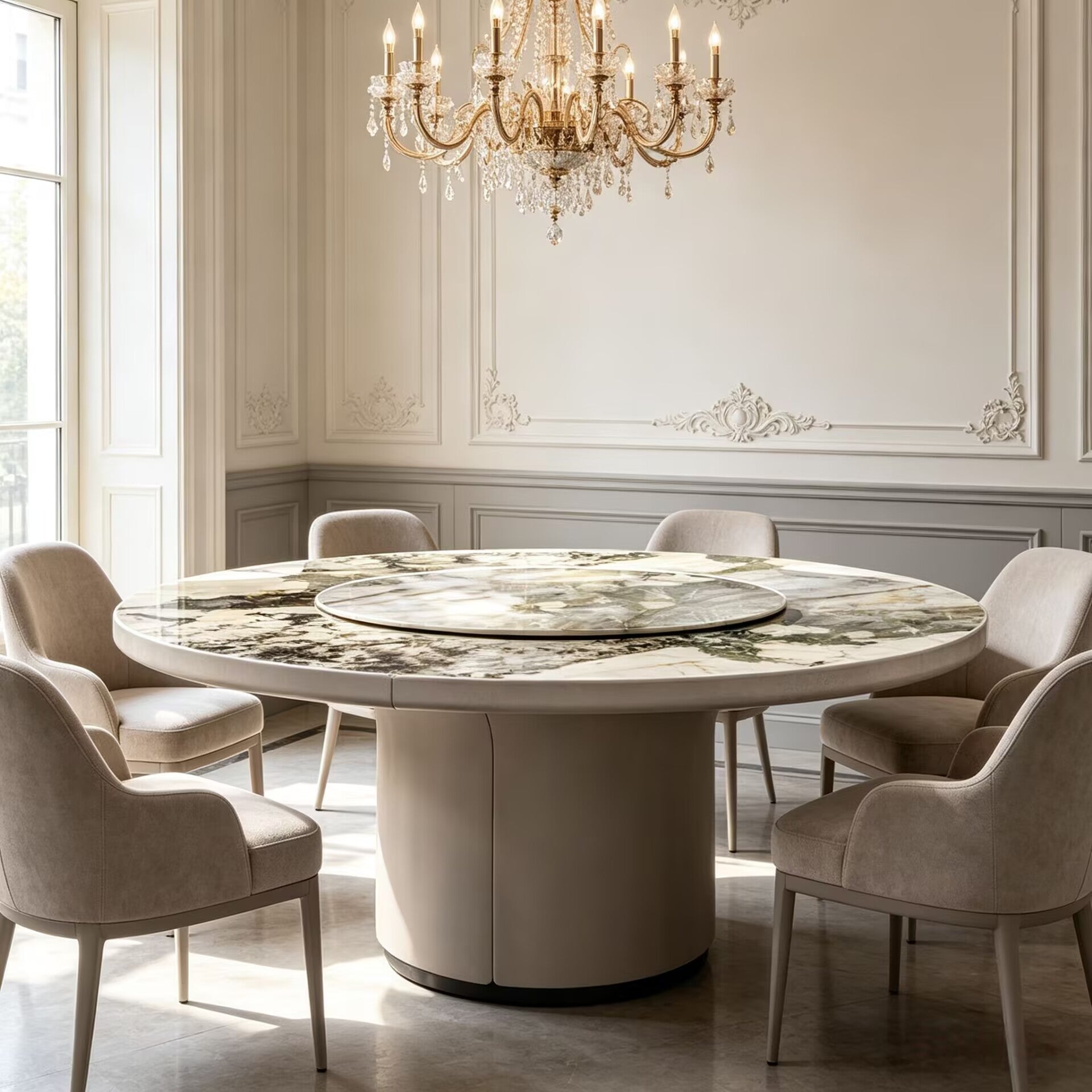 Re High-End Marble Creative Leather Art Round Dining Table