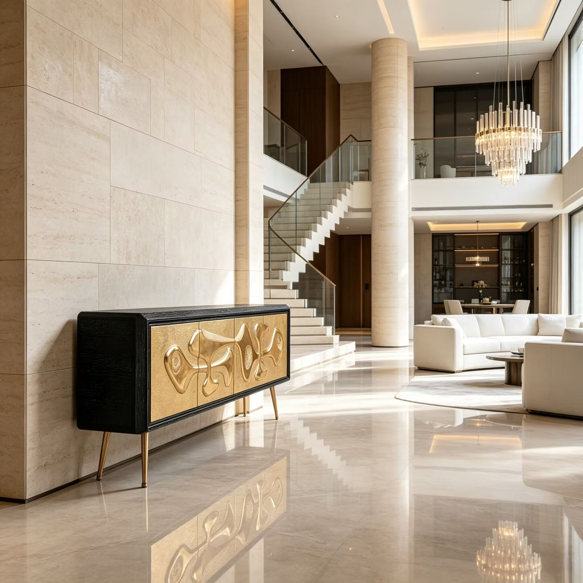 Reform Unique Engraving Artistic Minimalist Solid Wood Sideboard
