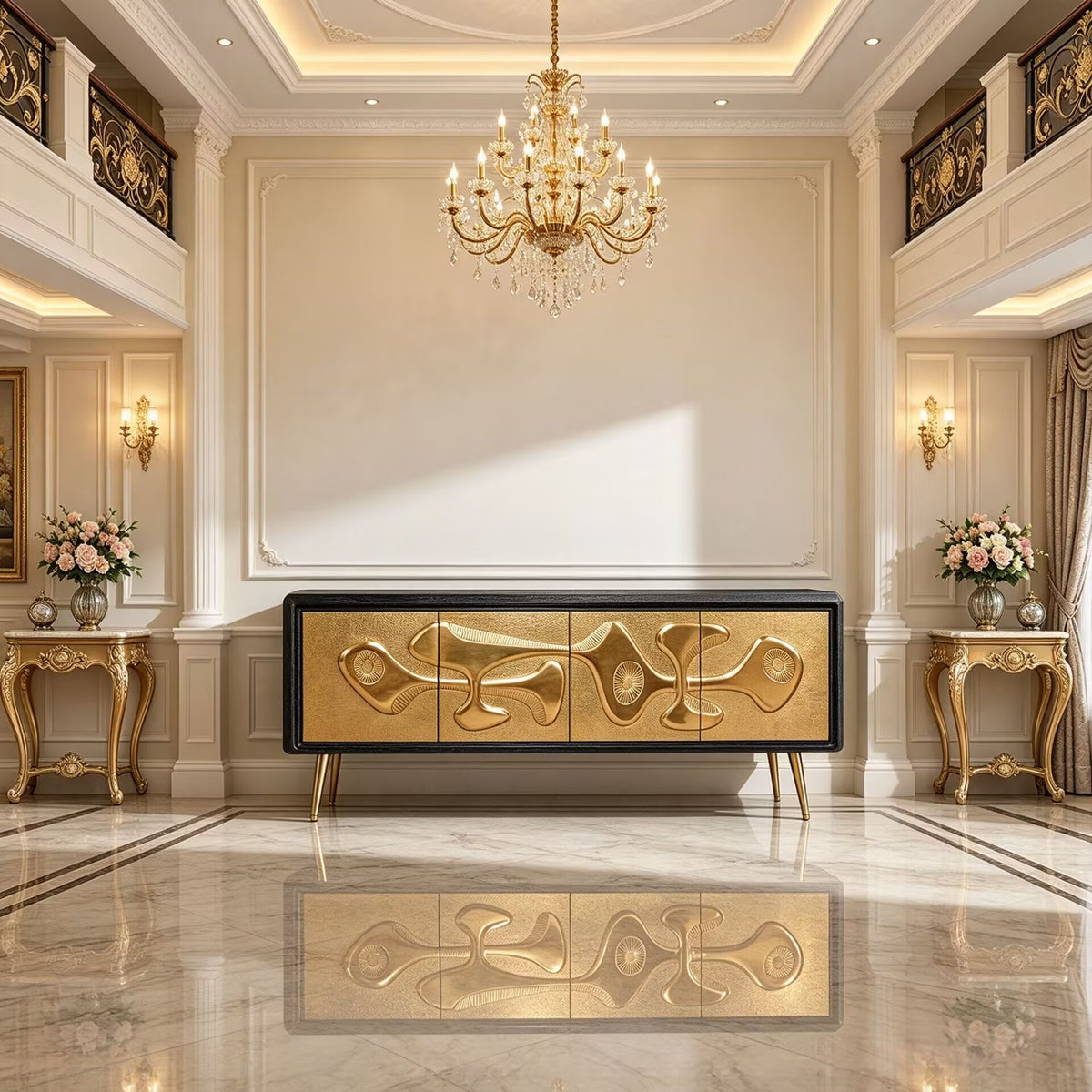 Reform Unique Engraving Artistic Minimalist Solid Wood Sideboard