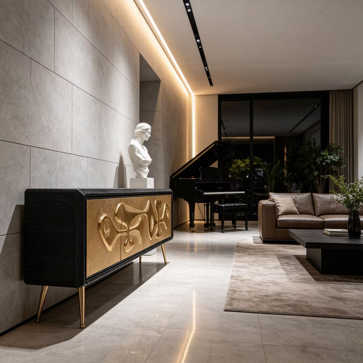 Reform Unique Engraving Artistic Minimalist Solid Wood Sideboard