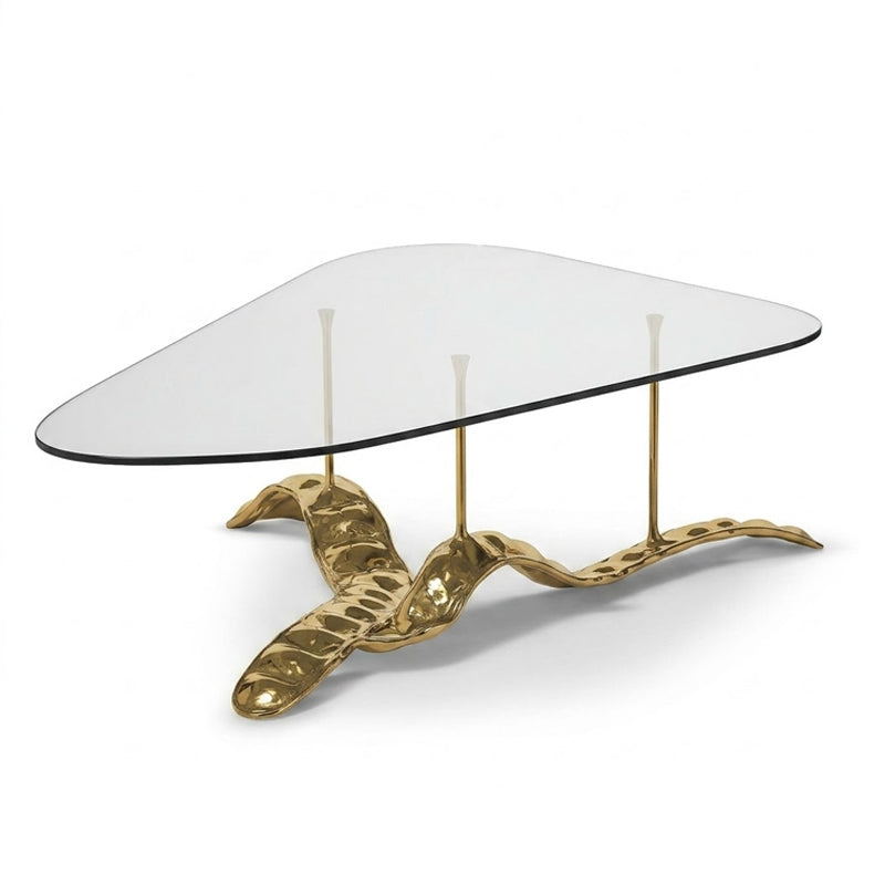 Rheedi Luxurious Artistic Brass Customize Tempered Glass Coffee Table