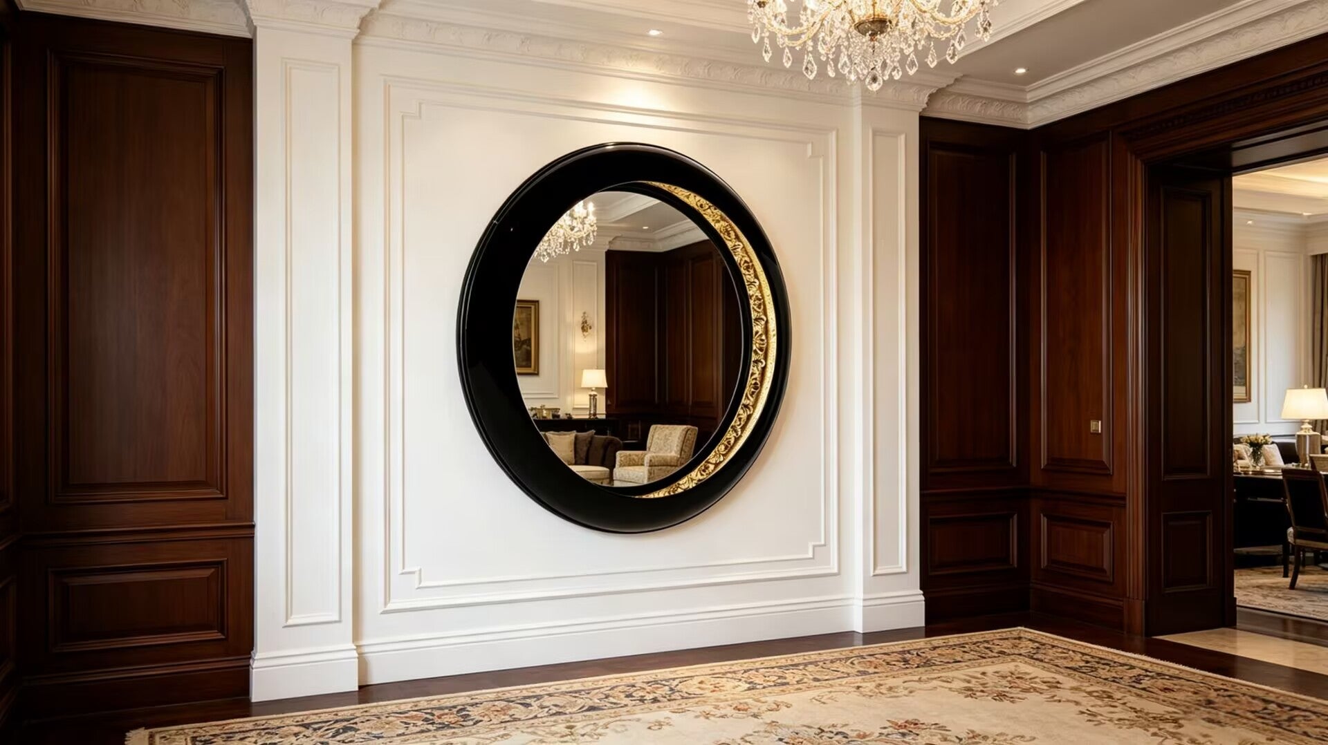 Ring Luxury Metal Creativity Solid Wood Hanging Decorative Mirror