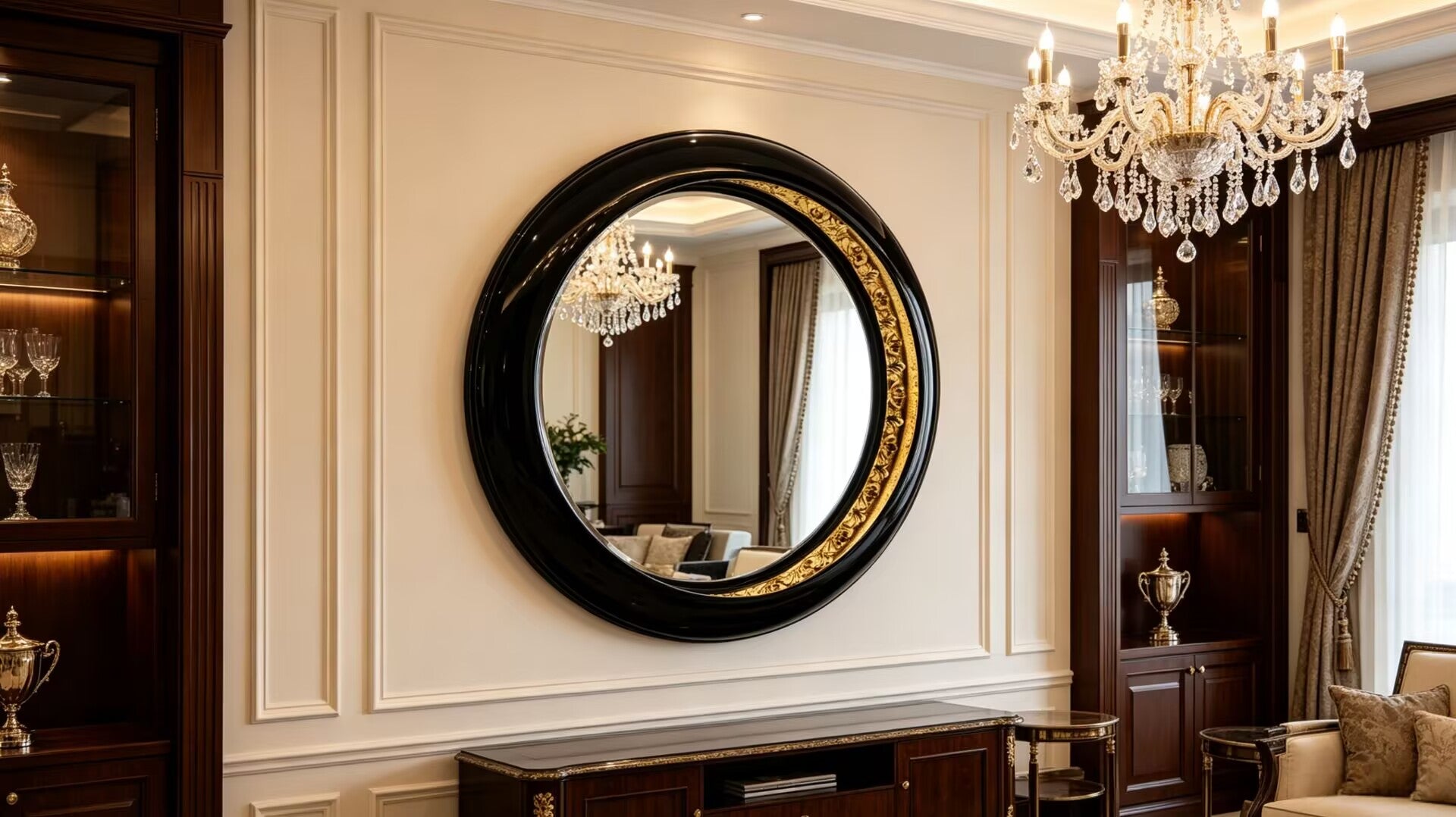 Ring Luxury Metal Creativity Solid Wood Hanging Decorative Mirror