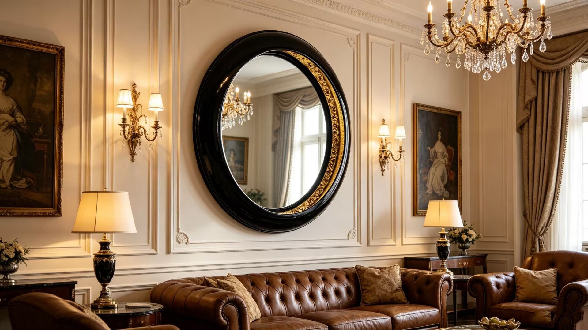 Ring Luxury Metal Creativity Solid Wood Hanging Decorative Mirror