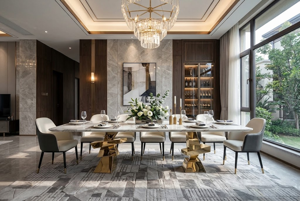Roche Italian-Style Artistic Geometry Metal High-End Marble Dining Table