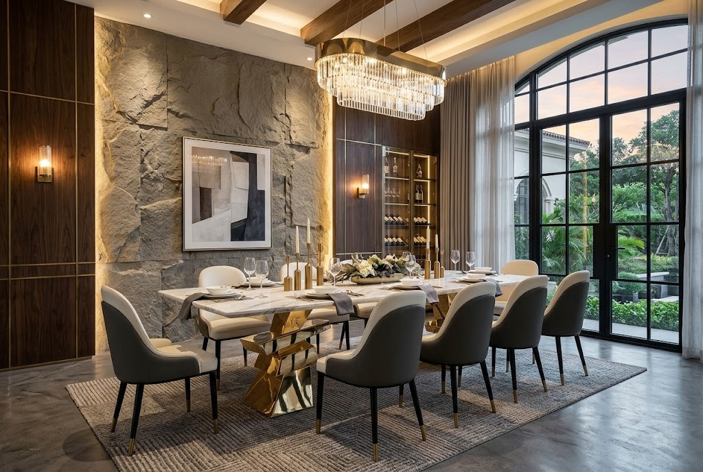 Roche Italian-Style Artistic Geometry Metal High-End Marble Dining Table