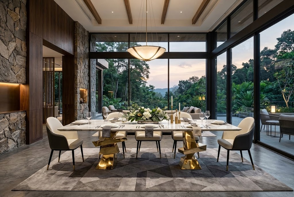 Roche Italian-Style Artistic Geometry Metal High-End Marble Dining Table
