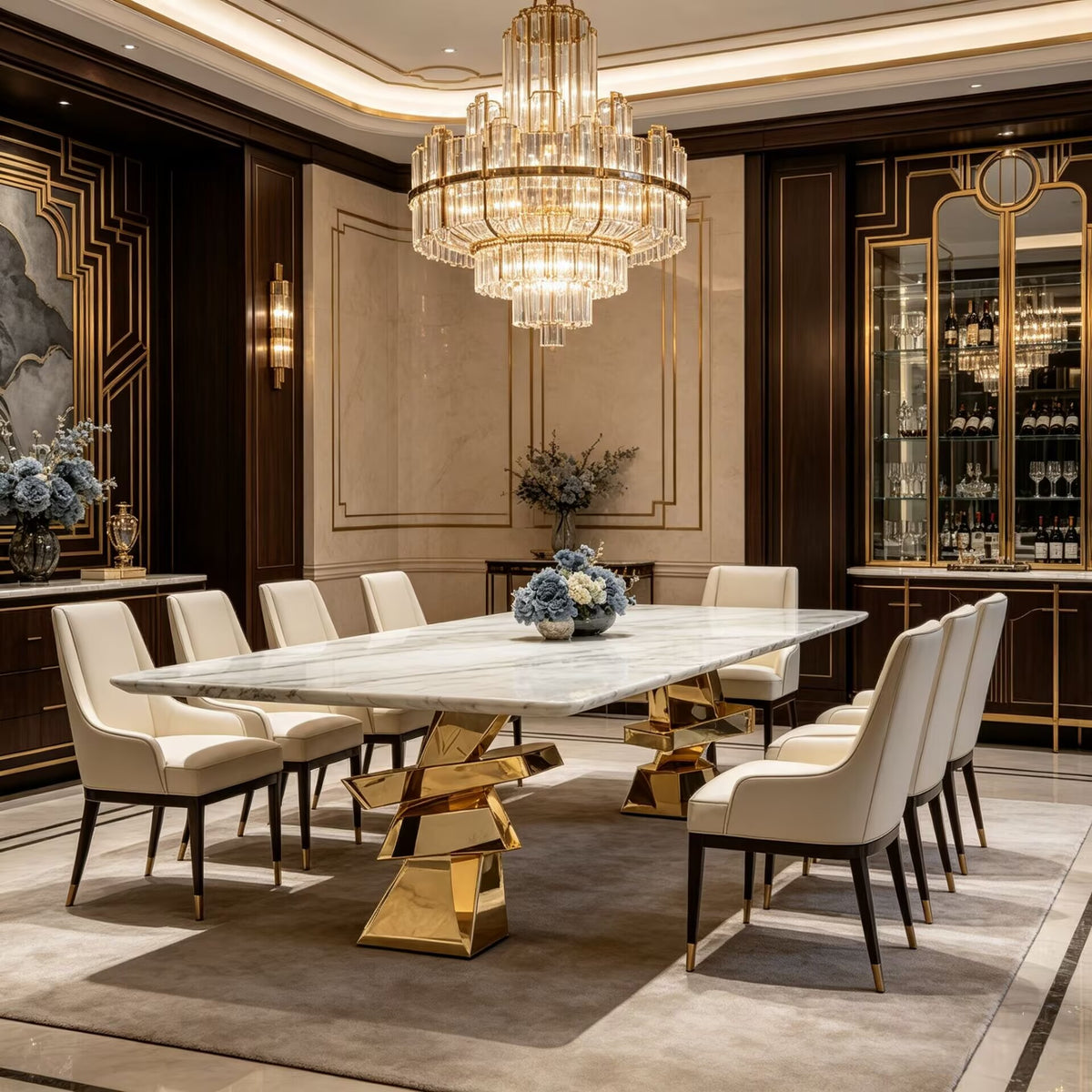 Roche Italian-Style Artistic Geometry Metal High-End Marble Dining Table