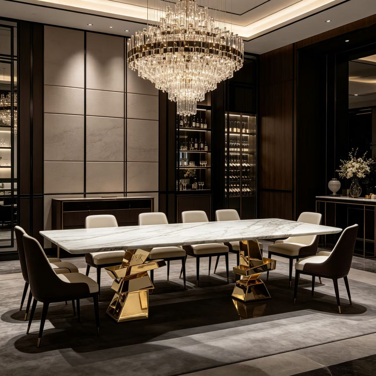Roche Italian-Style Artistic Geometry Metal High-End Marble Dining Table