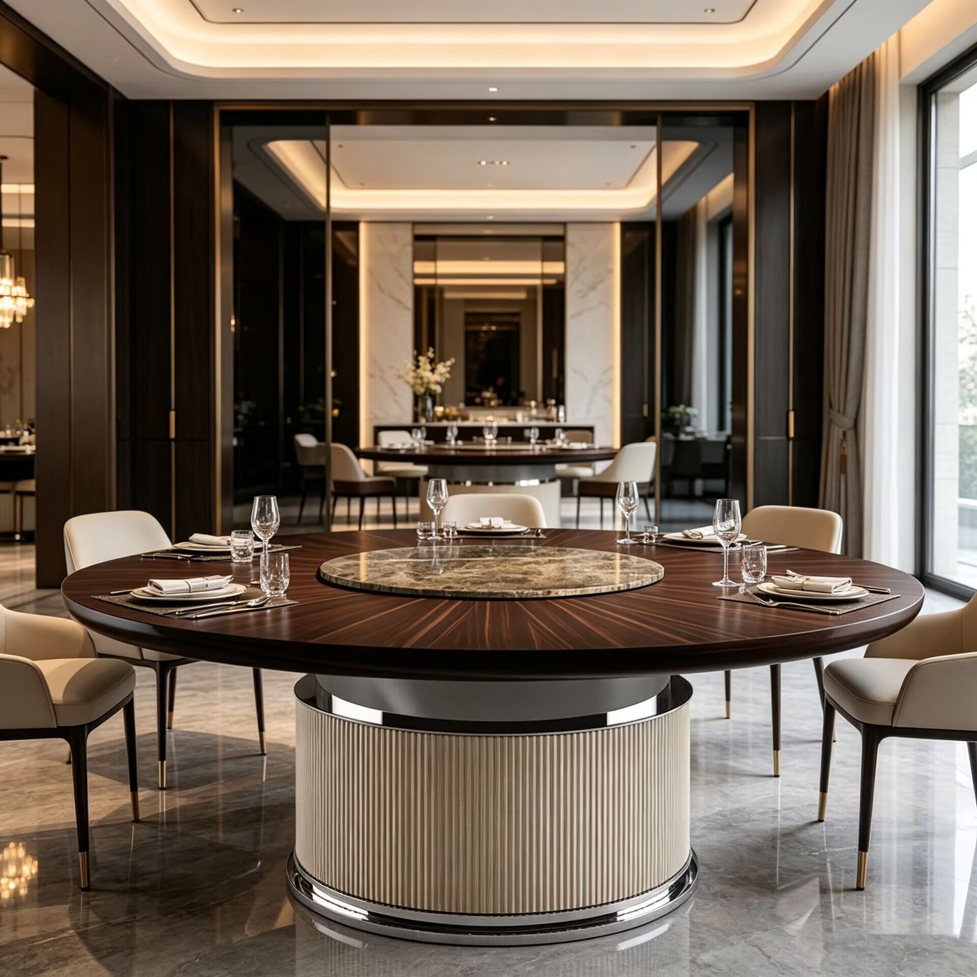 Rock Italian Designer Stainless Steel Round Solid Wood Dining Table