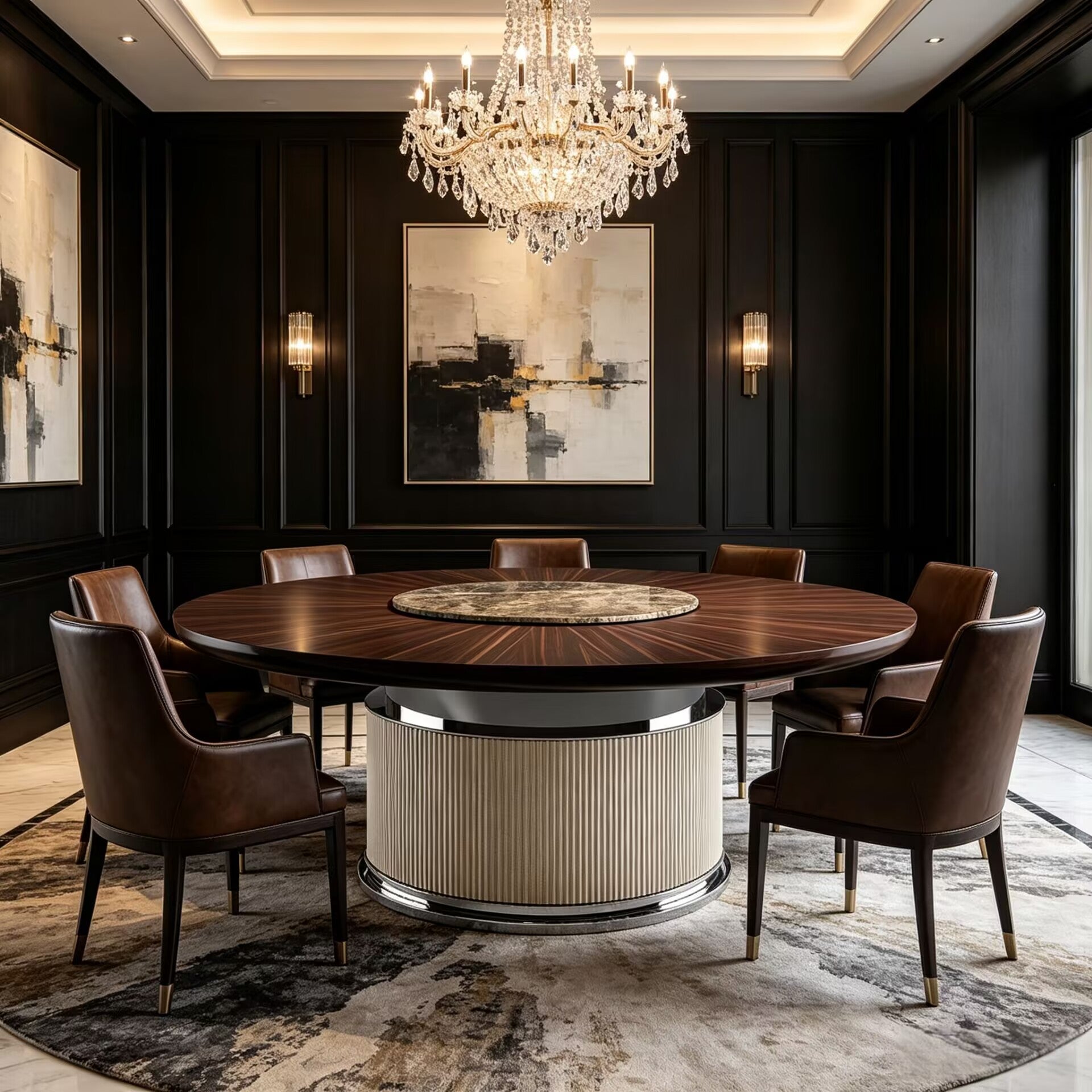 Rock Italian Designer Stainless Steel Round Solid Wood Dining Table