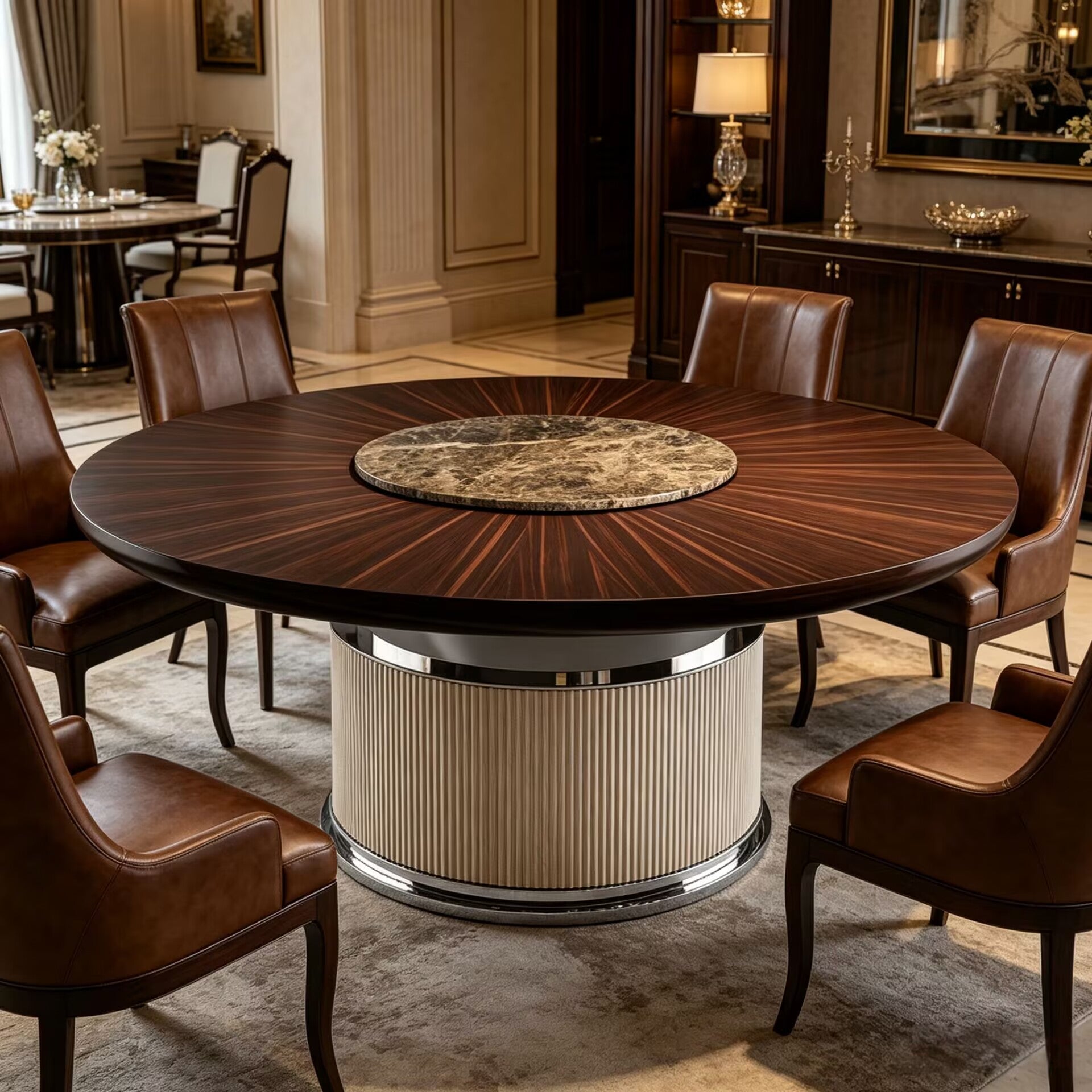 Rock Italian Designer Stainless Steel Round Solid Wood Dining Table