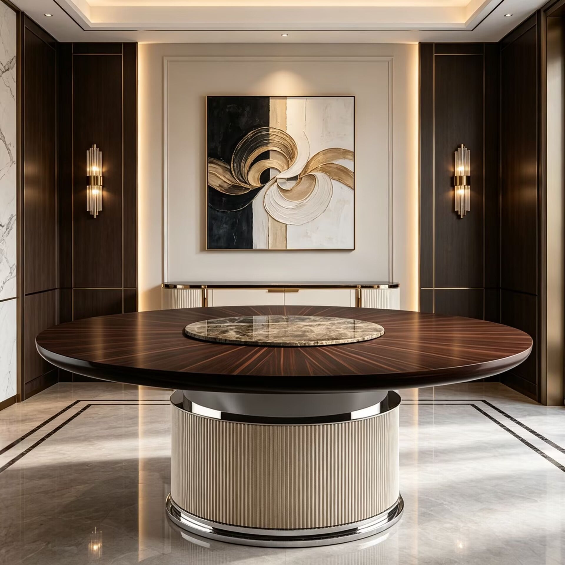 Rock Italian Designer Stainless Steel Round Solid Wood Dining Table