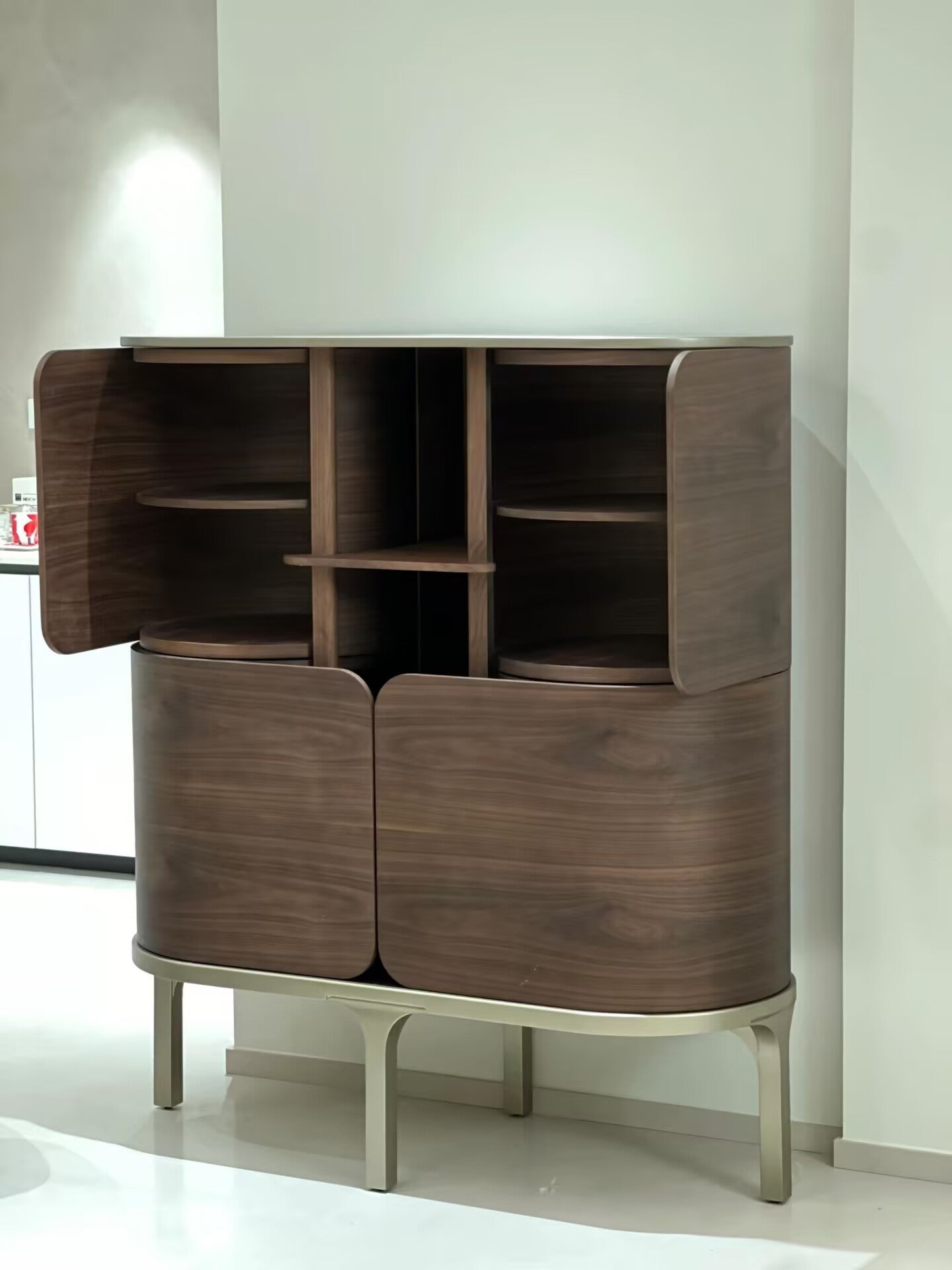 Roller Luxury Designer Artistic Arc Solid Wood Storage Sideboard