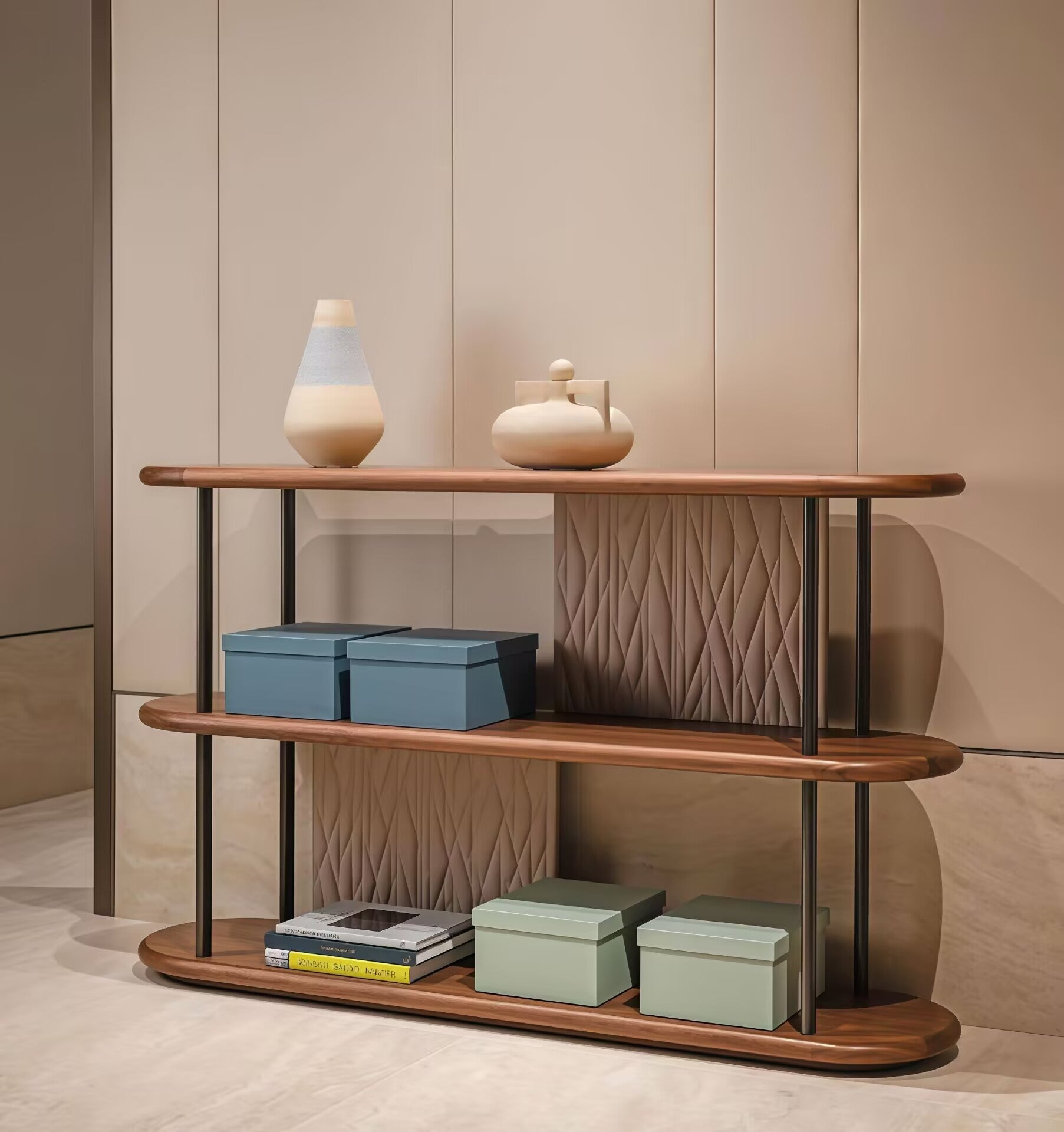 Roma Modern Creativity High End Metal Designer Solid Wood Bookshelf