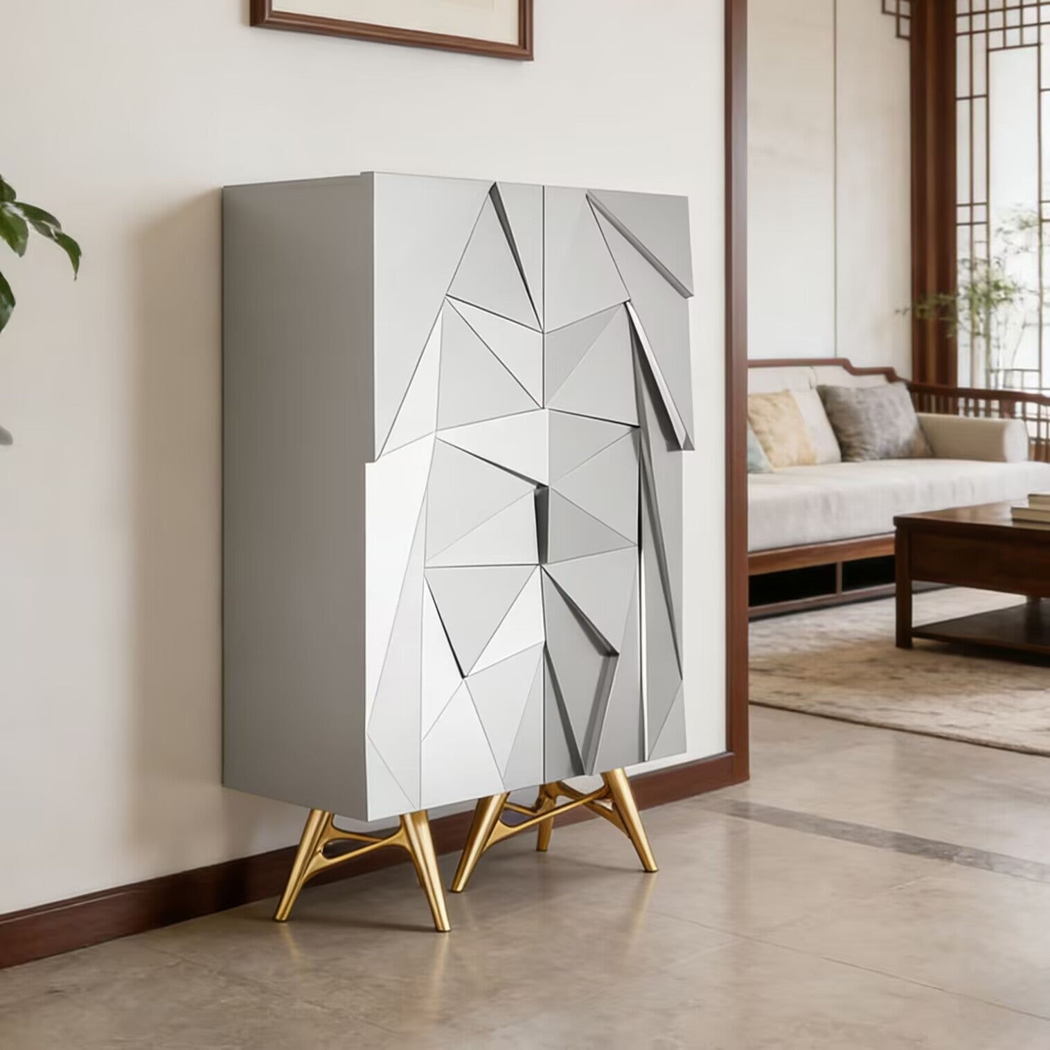 Rosalia Living Room Geometric Creativity Solid Wood Wine Cabinet