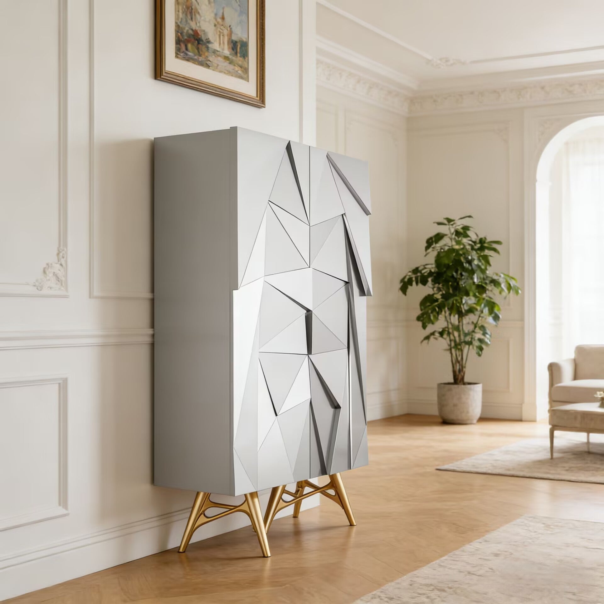 Rosalia Living Room Geometric Creativity Solid Wood Wine Cabinet