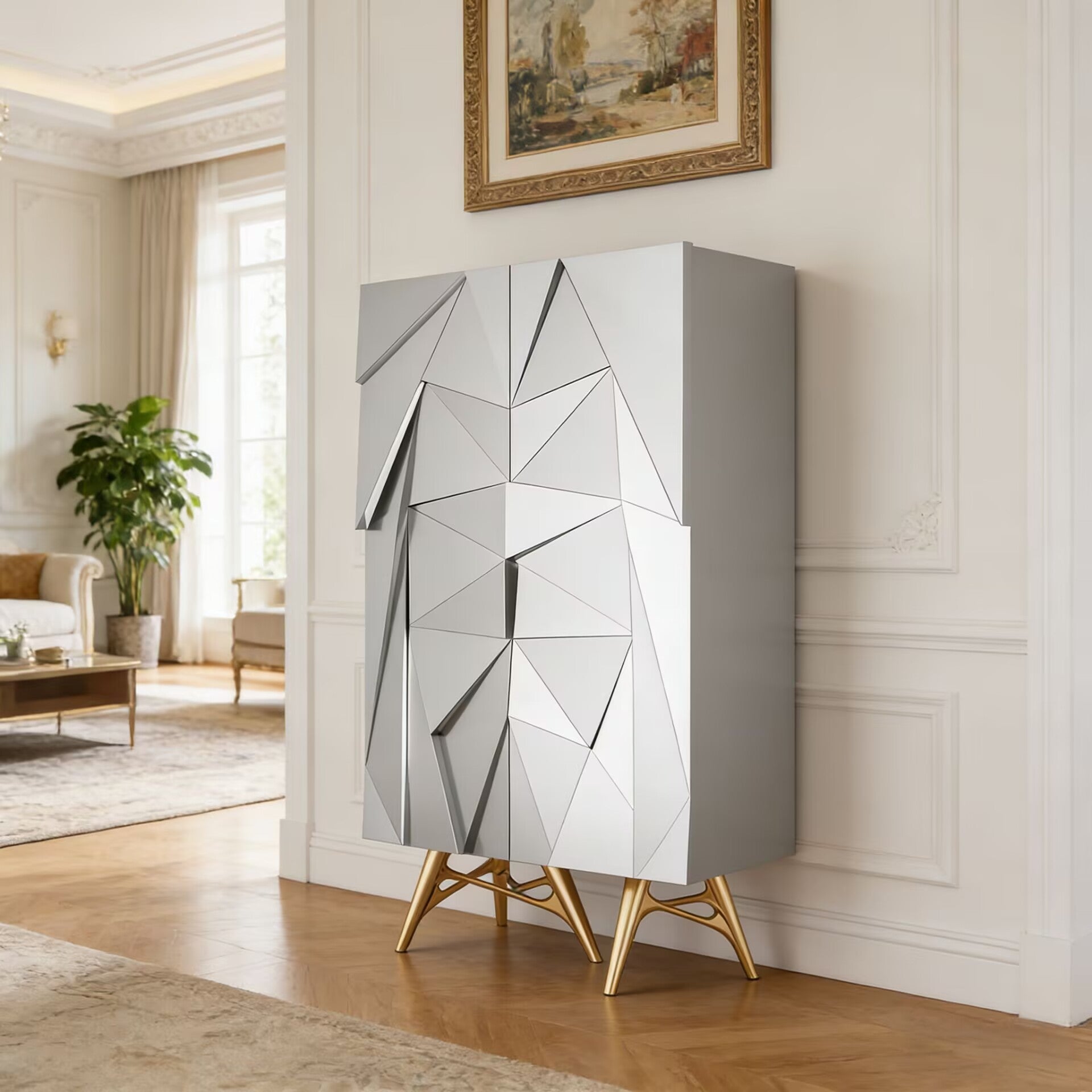 Rosalia Living Room Geometric Creativity Solid Wood Wine Cabinet