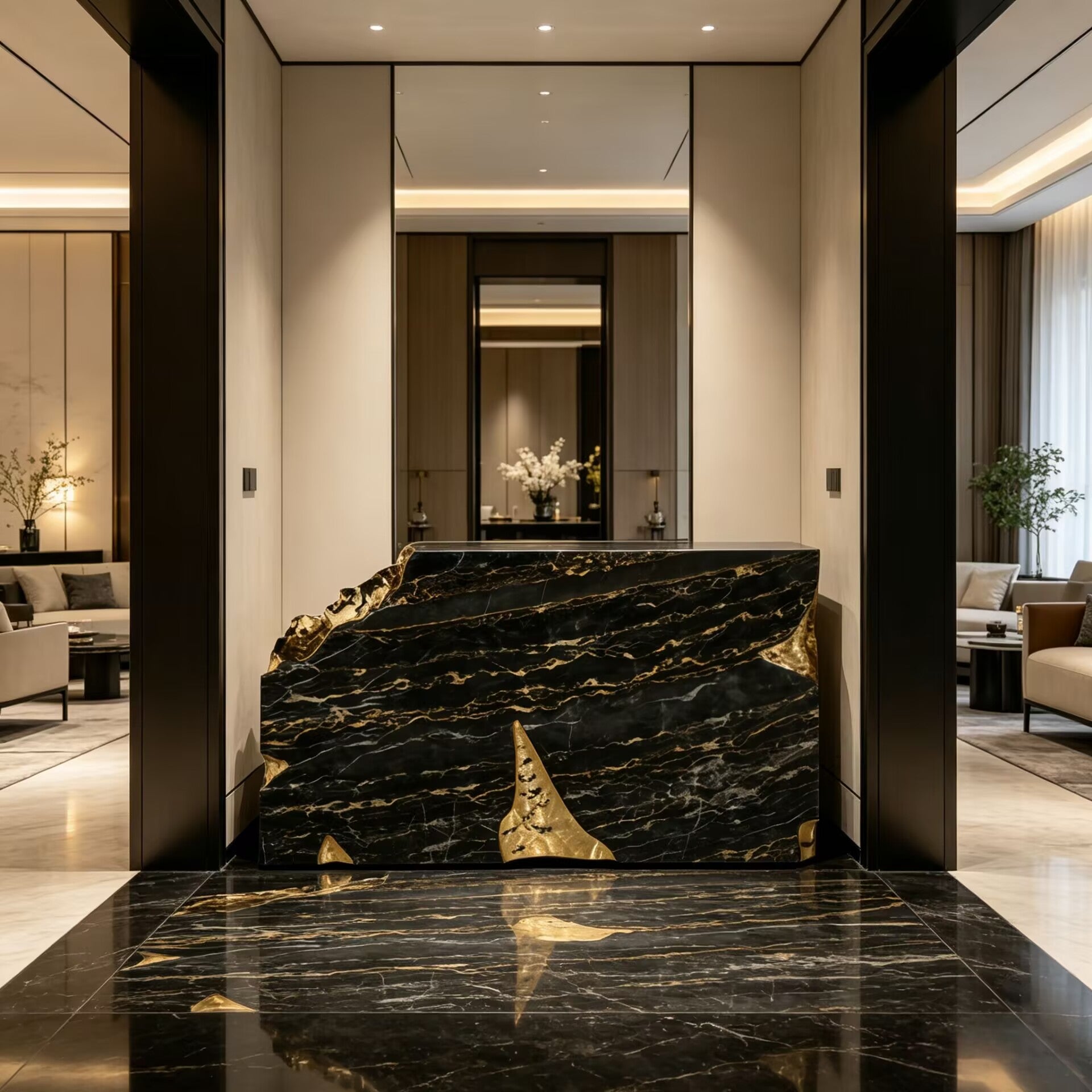 Ruins Modern Minimalism Brass Upscale Irregular Marble Console