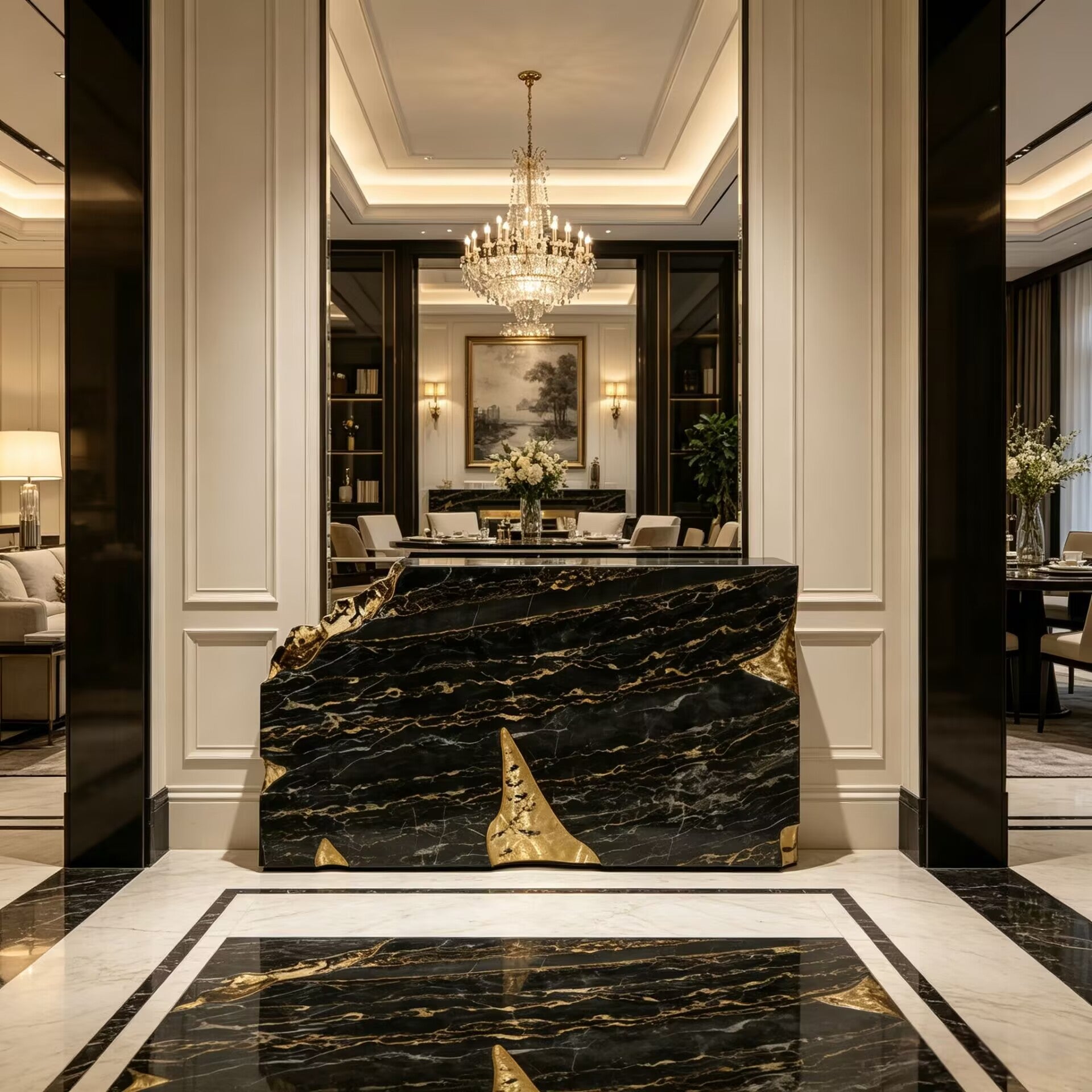 Ruins Modern Minimalism Brass Upscale Irregular Marble Console