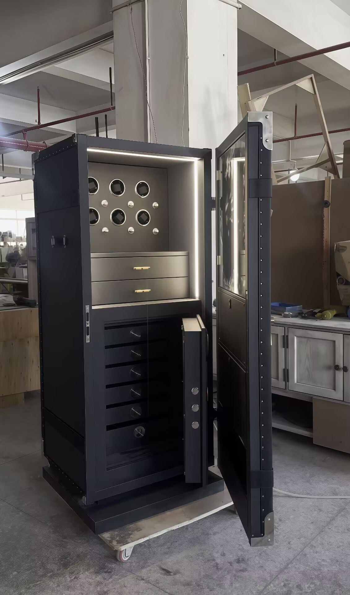 High End Genuine Leather Custom Luxury Artistic Solid Wood Safe