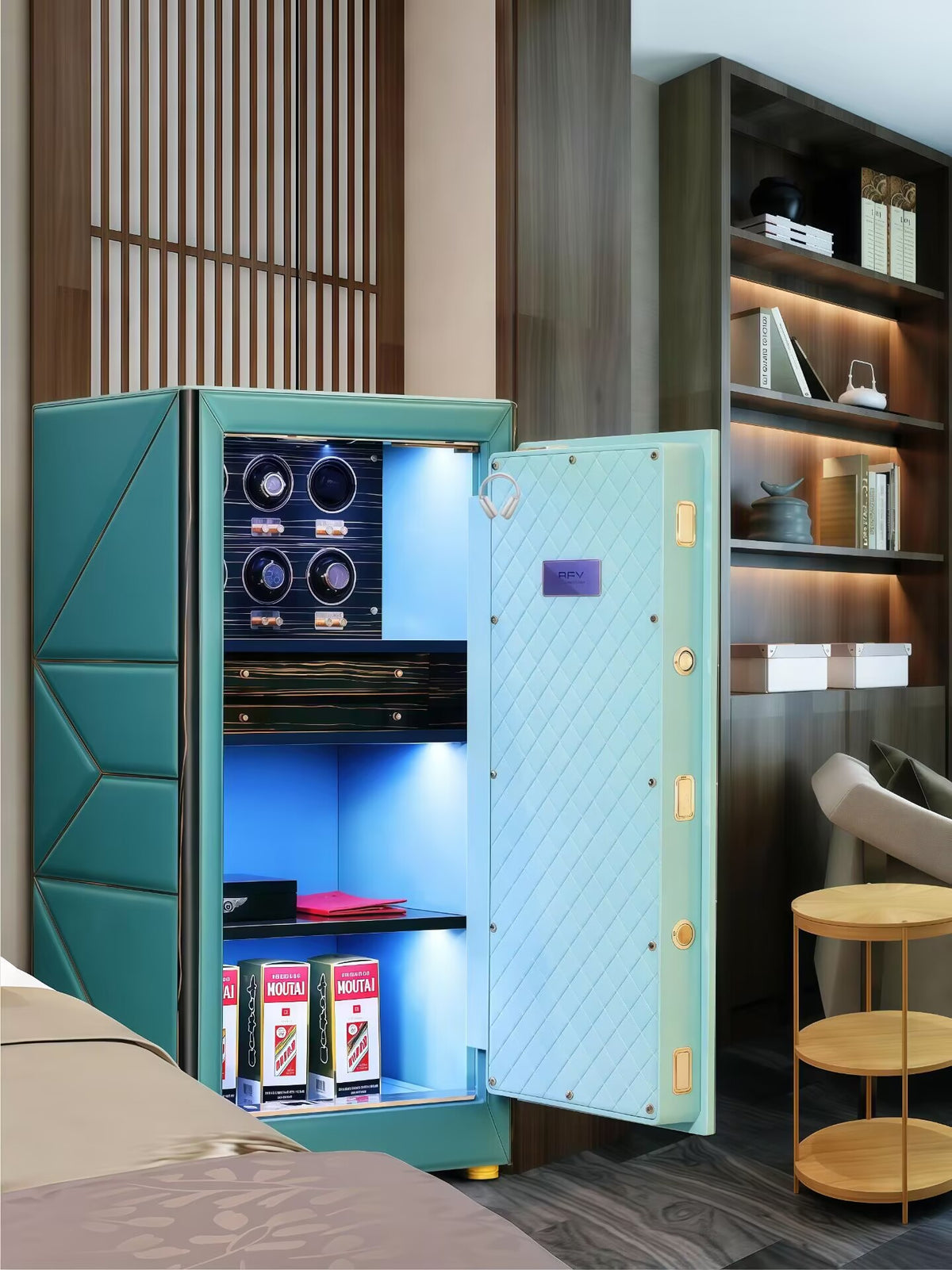 High Quality Luxurious Leather Creativity Minimalist Solid Wood Villa Safe