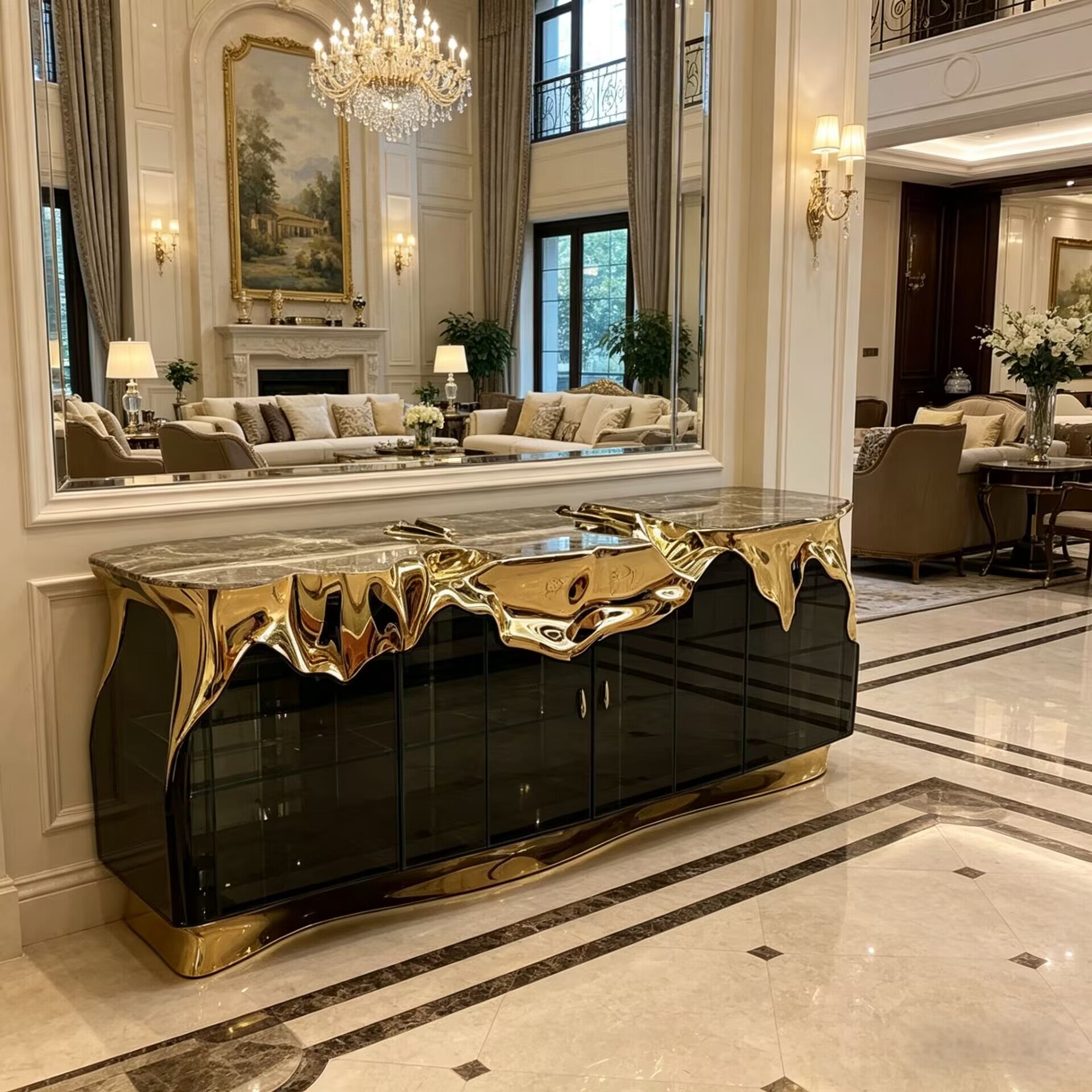 Sakar Unique Artistic Glass Designer Brass Customize Sideboard