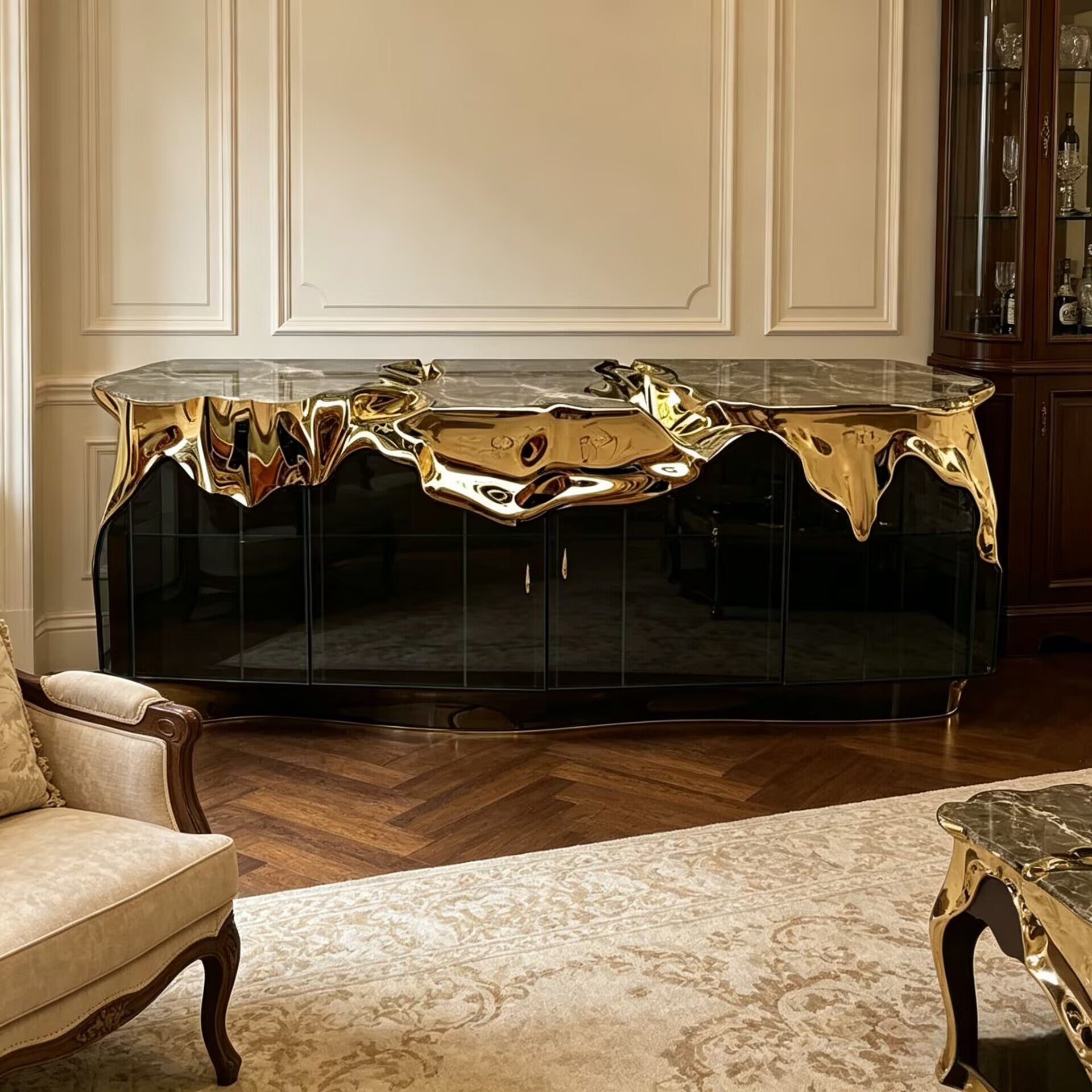 Sakar Unique Artistic Glass Designer Brass Customize Sideboard