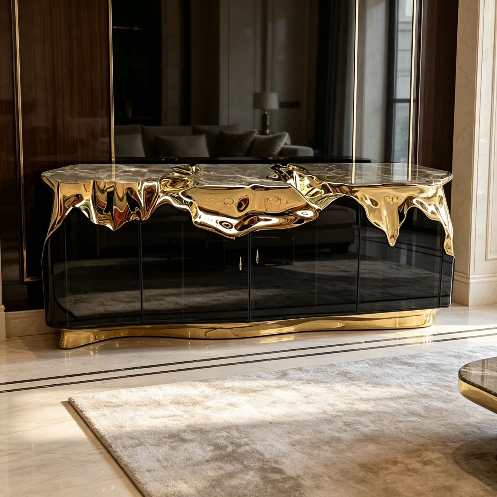 Sakar Unique Artistic Glass Designer Brass Customize Sideboard