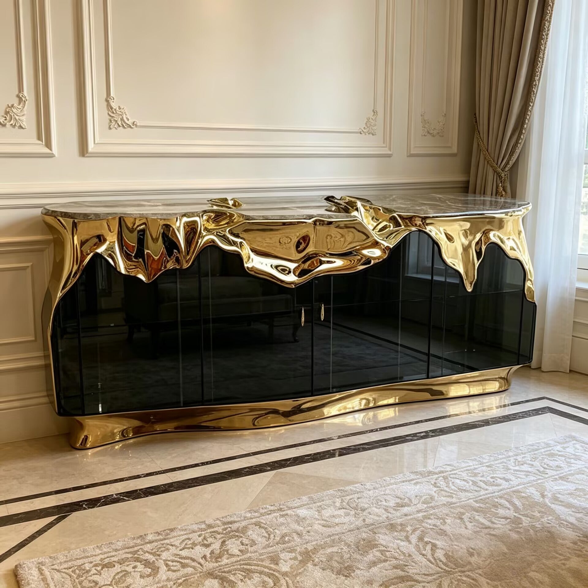 Sakar Unique Artistic Glass Designer Brass Customize Sideboard