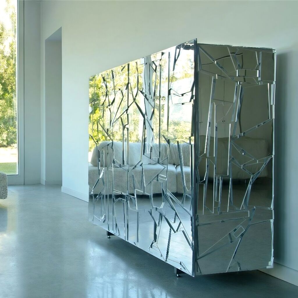 Scrigno Italian Simplicity Solid Wood Mirrored Decorating Sideboard
