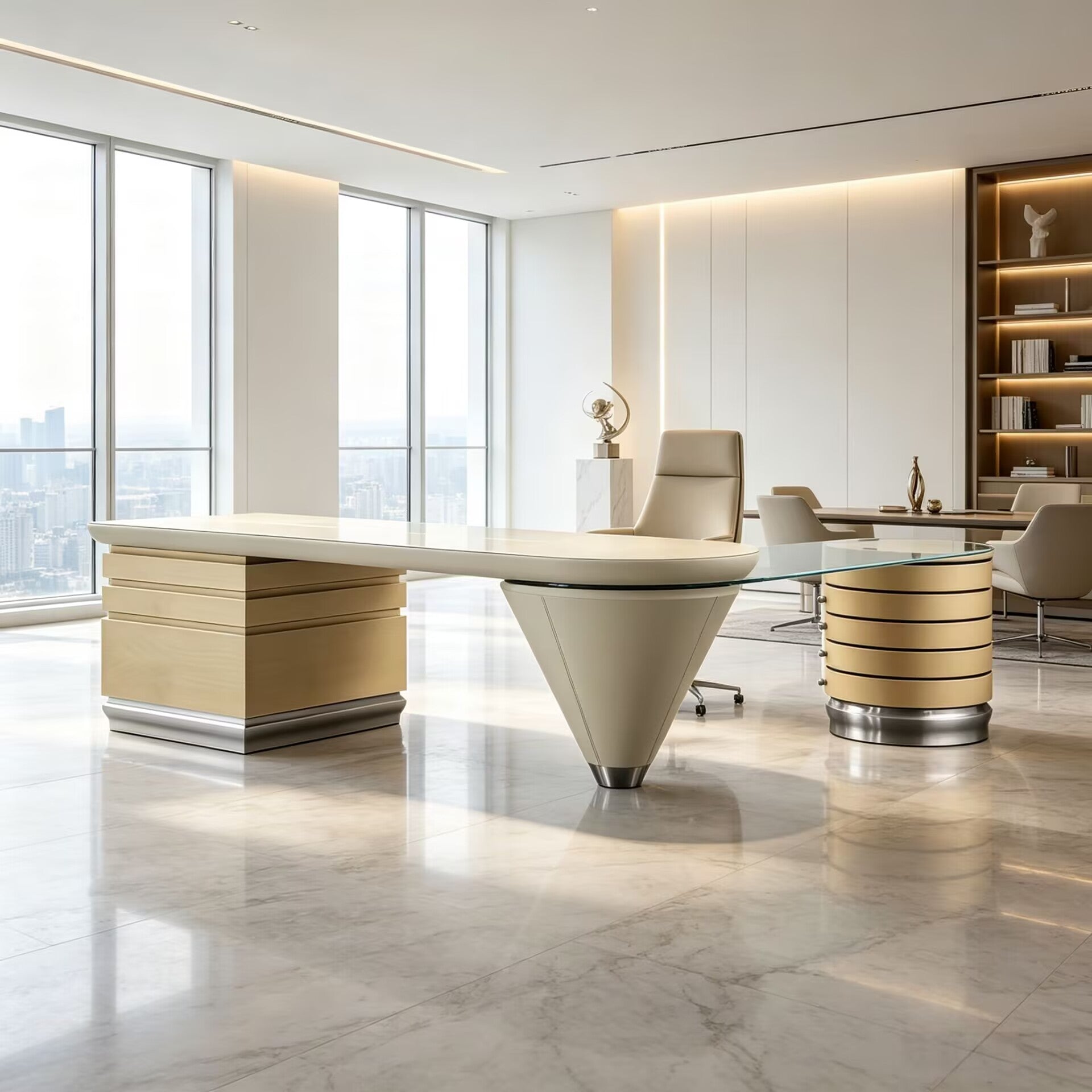 Scriptor Designer Unique Artistic Solid Wood Glass Corner Office Desk