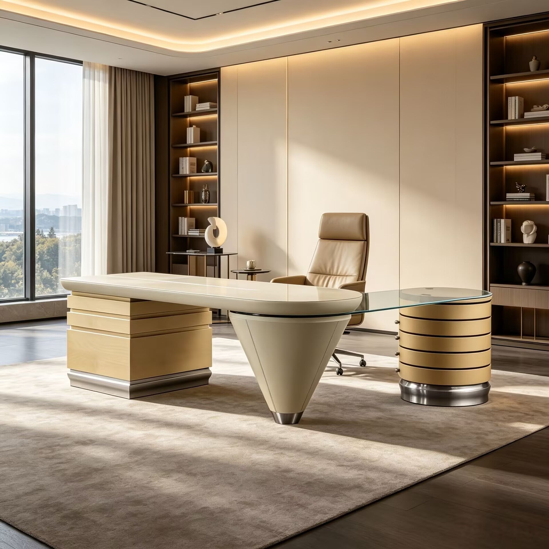 Scriptor Designer Unique Artistic Solid Wood Glass Corner Office Desk