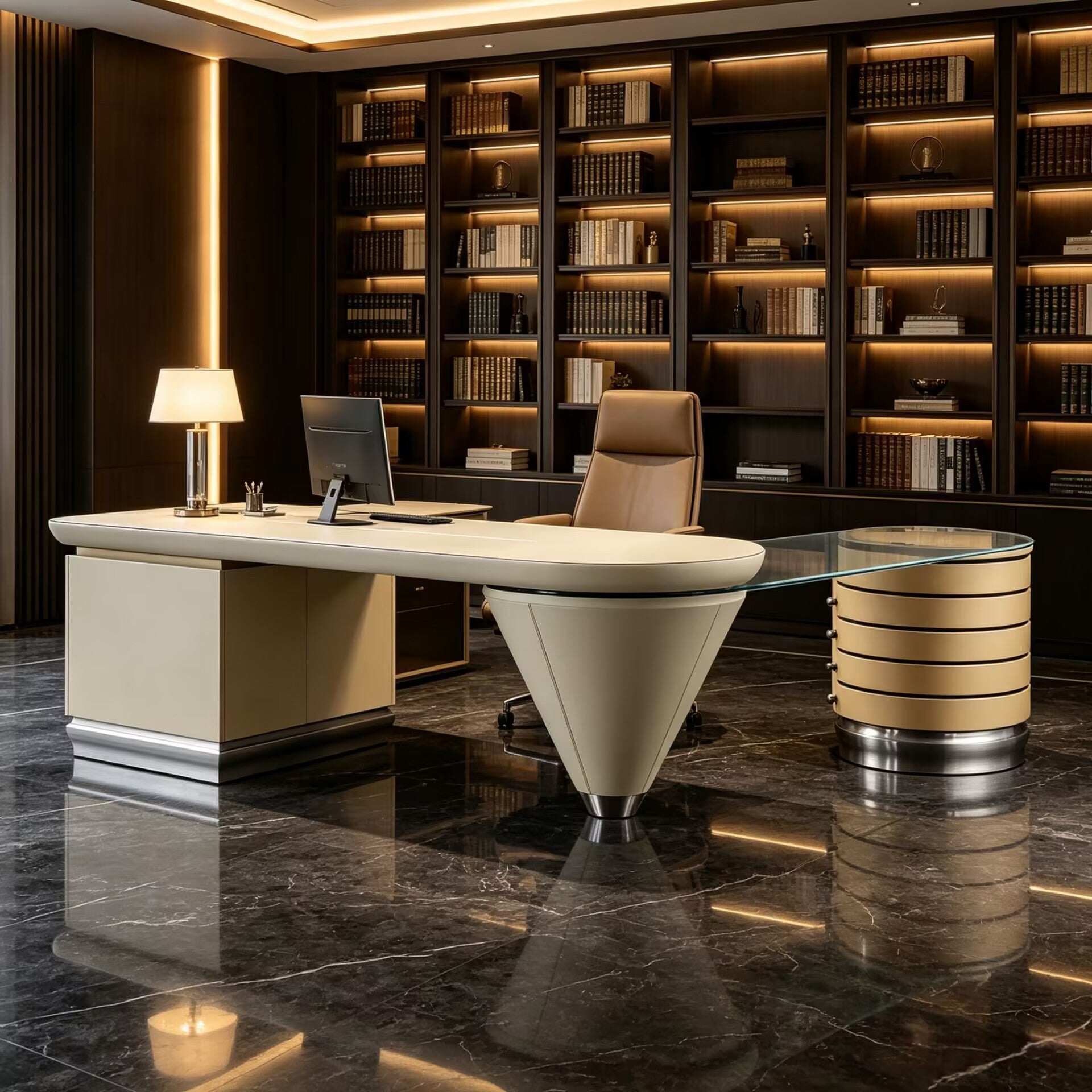 Scriptor Designer Unique Artistic Solid Wood Glass Corner Office Desk