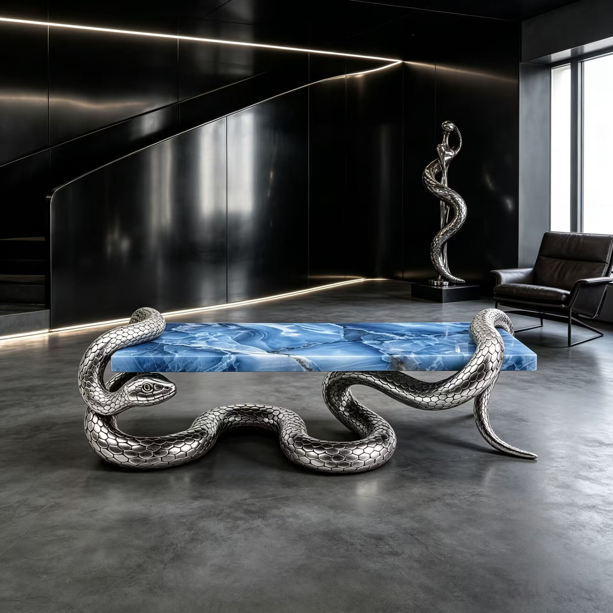 Serpent High Quality Stainless Steel Serpentine Marble Coffee Table