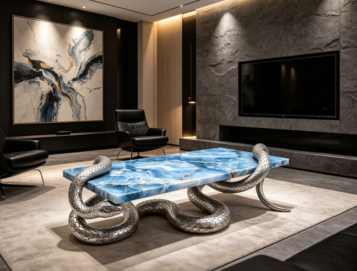 Serpent High Quality Stainless Steel Serpentine Marble Coffee Table