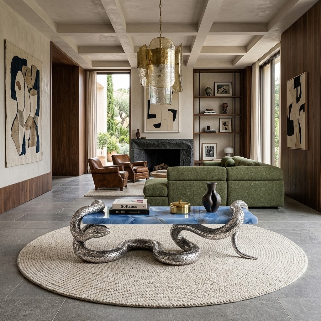 Serpent High Quality Stainless Steel Serpentine Marble Coffee Table